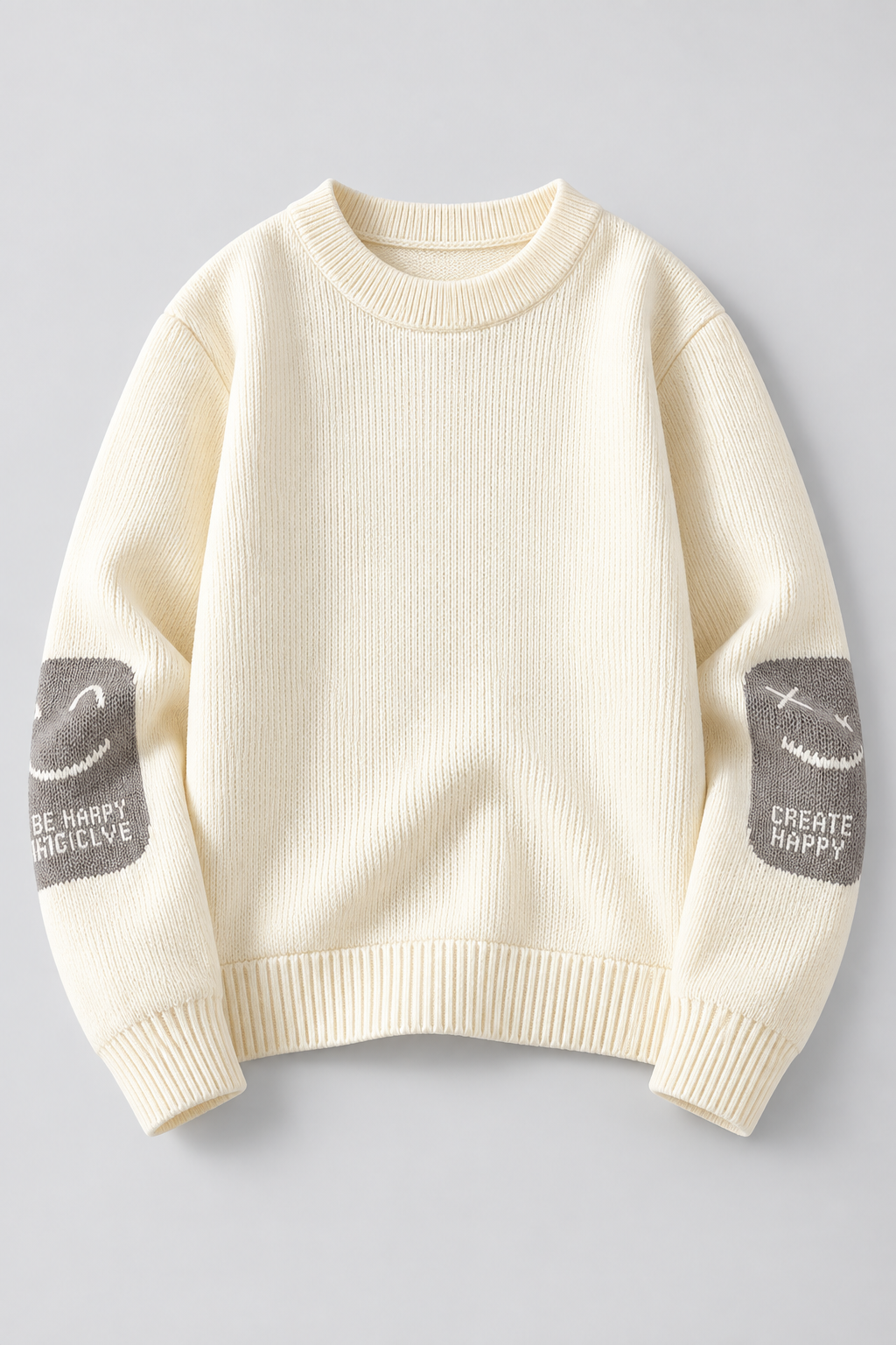 Color: Off-White / Cremeweiß | Gefütterter Herren Strickpullover mit Smiley-Details – Ansicht 2