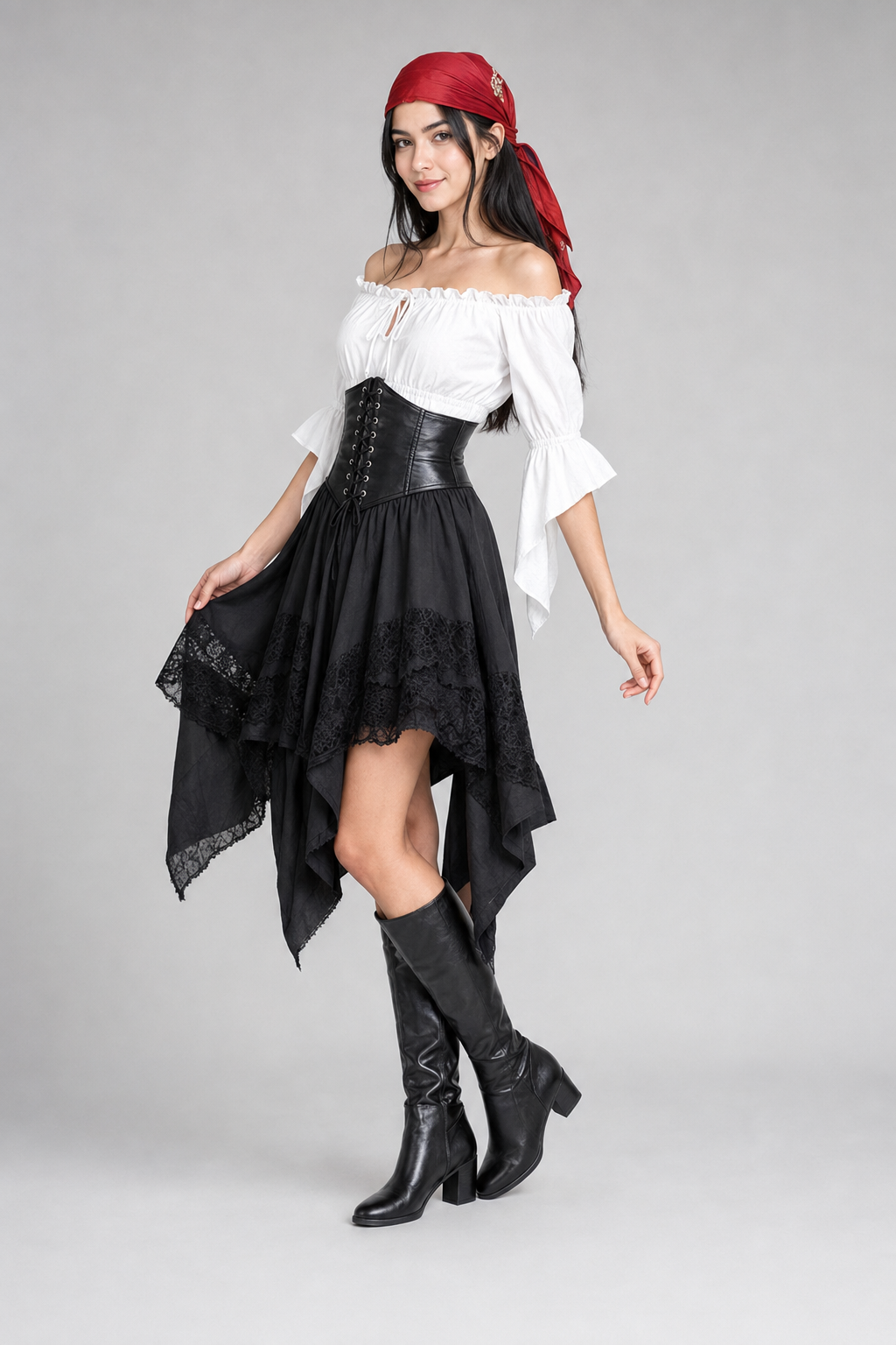 Color: White | Dreiteiliges Renaissance-Kostüm mit asymmetrischem Rock, photo 6