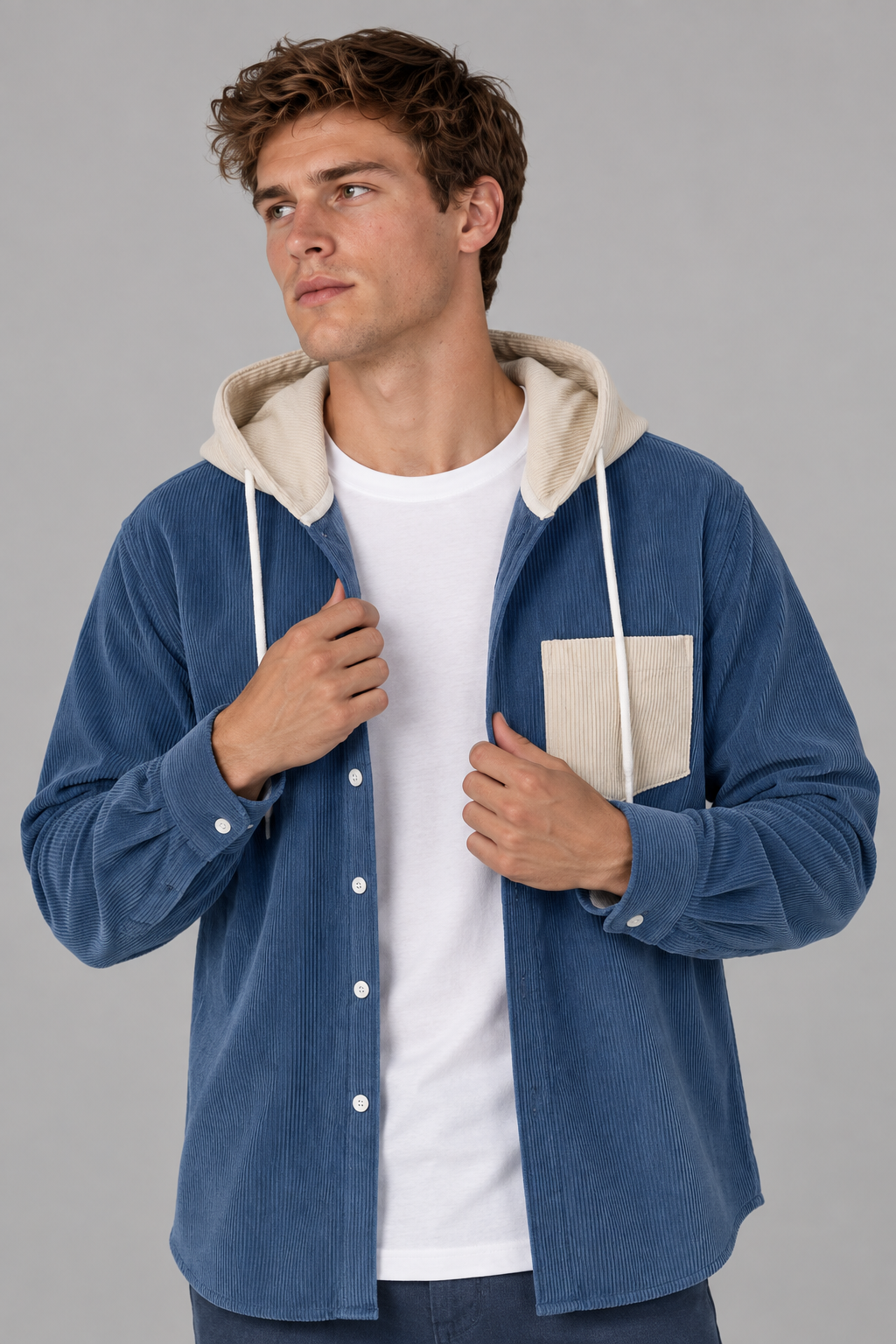 Color: Blue | Cordjacke mit Kapuze und Kontrastdetails – Ansicht 2