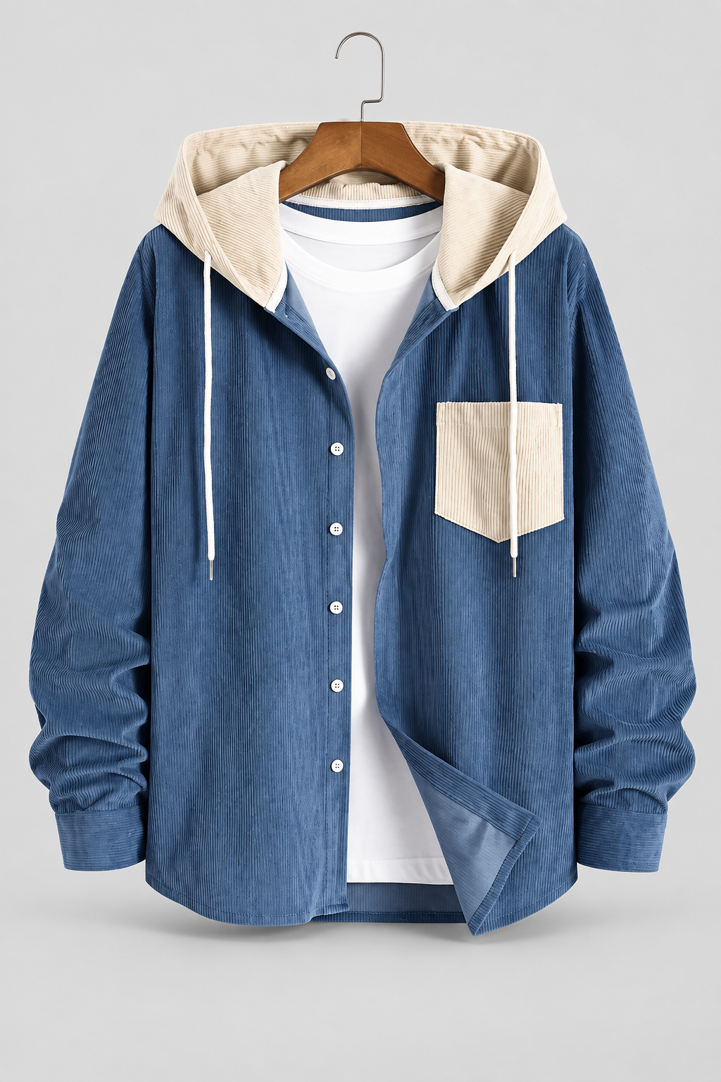 Color: Blue | Cordjacke mit Kapuze und Kontrastdetails – Ansicht 1