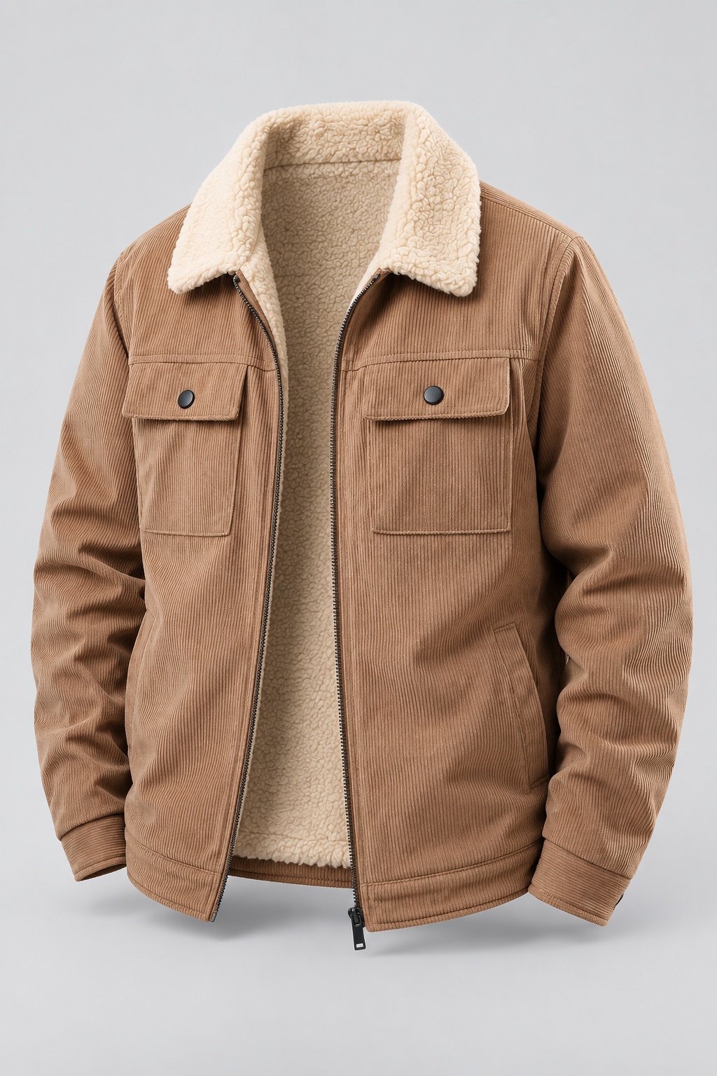 Color: Khaki | Gefütterte Herren Cordjacke mit Teddyfleece – Ansicht 2