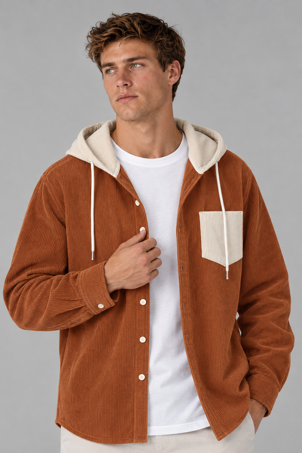Color: Blue | Cordjacke mit Kapuze und Kontrastdetails – Ansicht 4