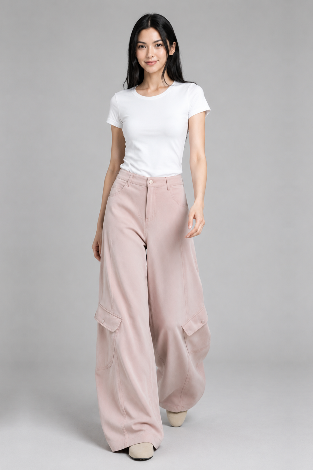 Color: Rosa | Damen High-Waist Wide-Leg Cargo-Hose, photo 7
