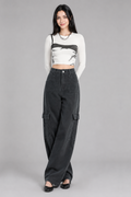 Color: Light Gray | Damen High-Waist Wide-Leg Cargo-Jeans in Grau, photo 1