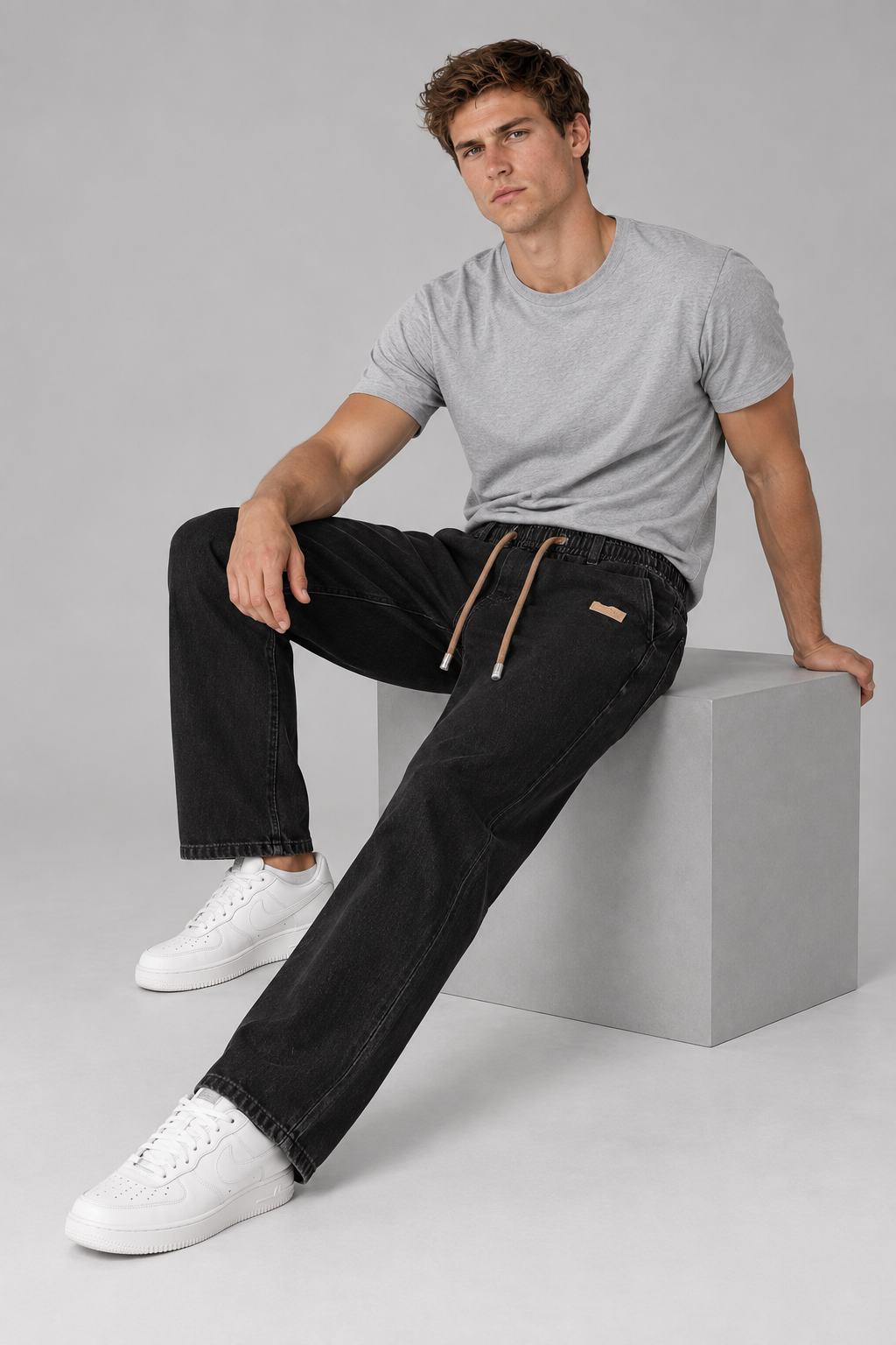 Color: Black | Herren Loose-Fit Jeans mit elastischem Bund – Ansicht 3