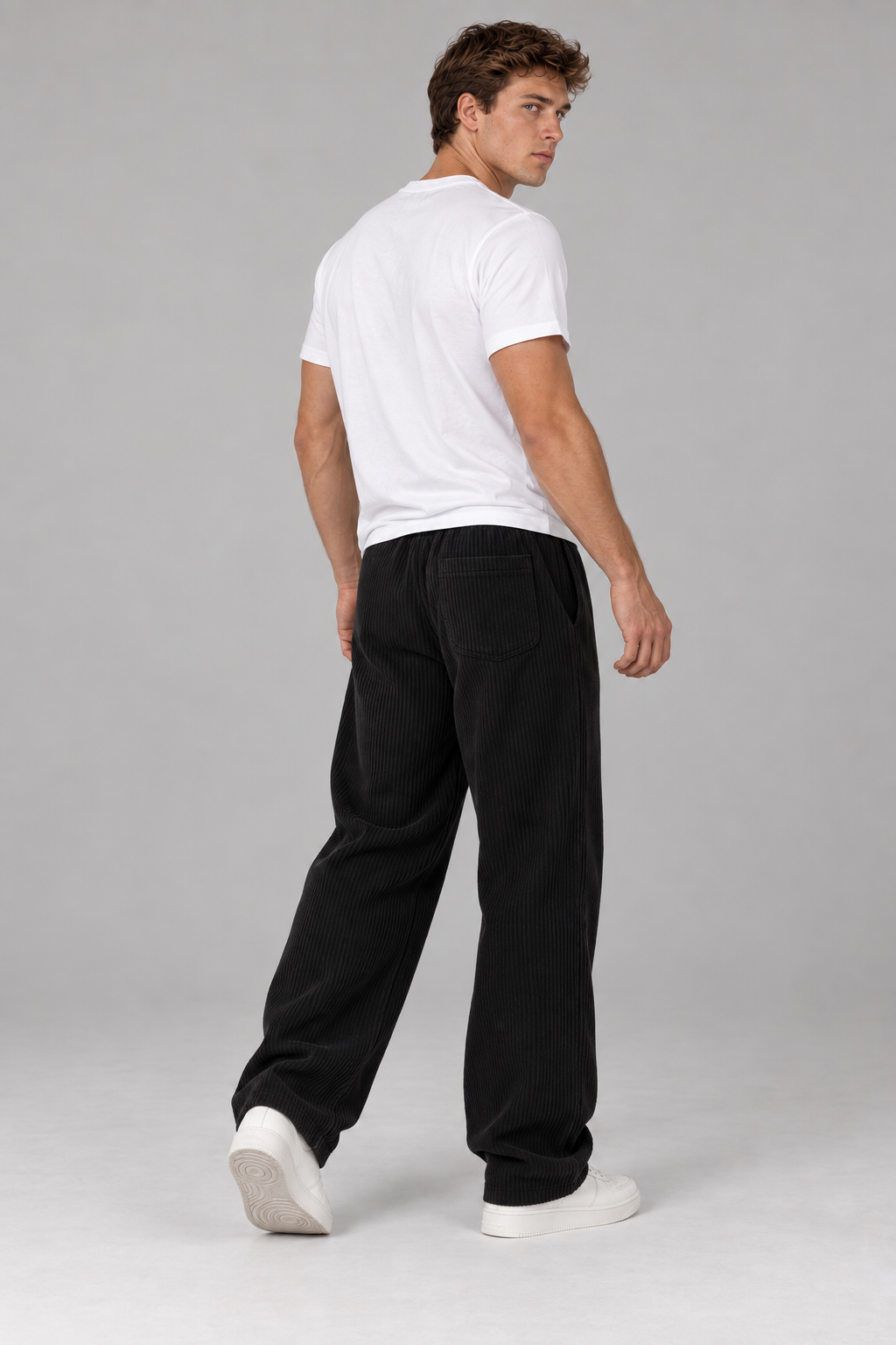 Color: Black | Herren Cordhose mit weitem Bein und Kordelzug – Ansicht 2