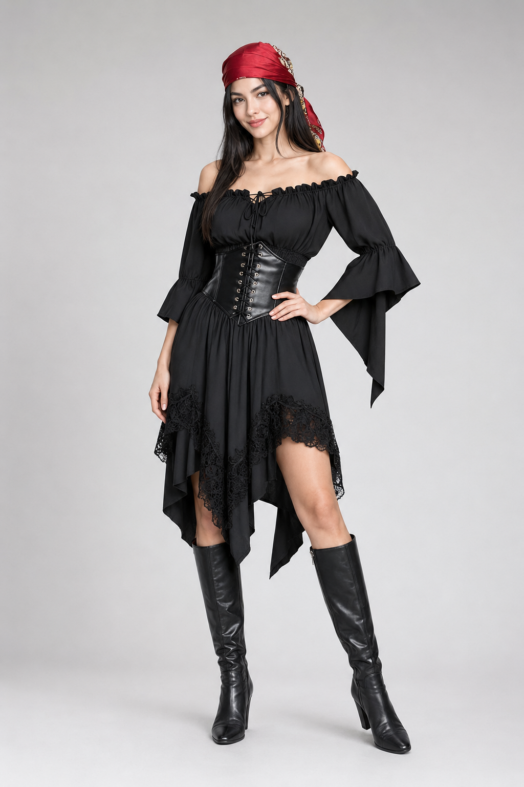 Color: Black | Dreiteiliges Renaissance-Kostüm mit asymmetrischem Rock, photo 11