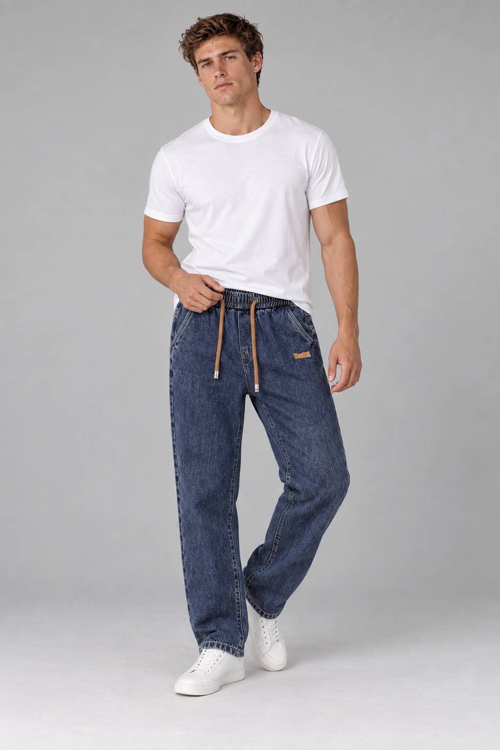 Color: Navy Blue | Herren Loose-Fit Jeans mit elastischem Bund – Ansicht 1