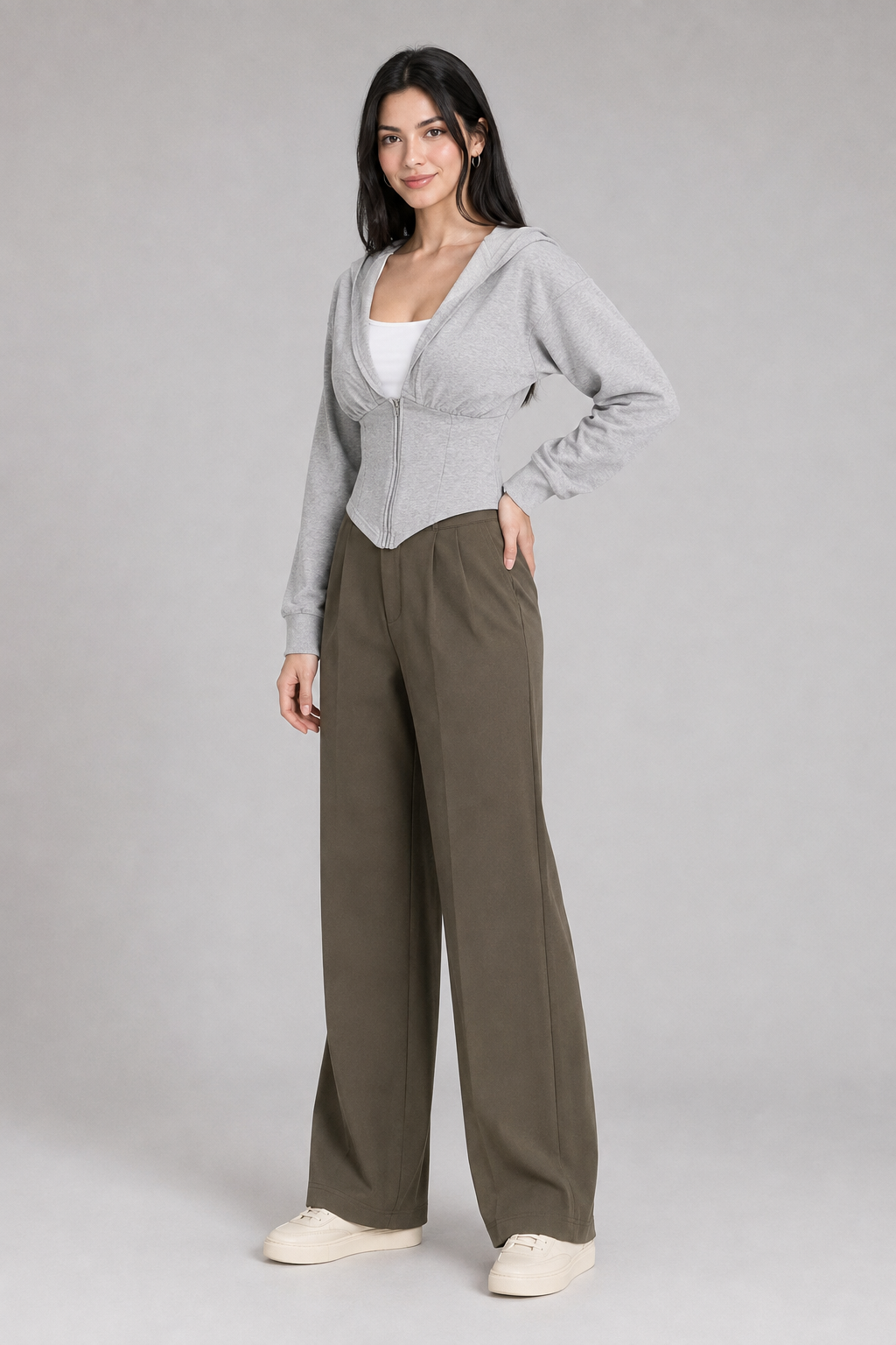 Color: Light Gray | Graue Corsagen-Sweatjacke mit Kapuze, photo 4
