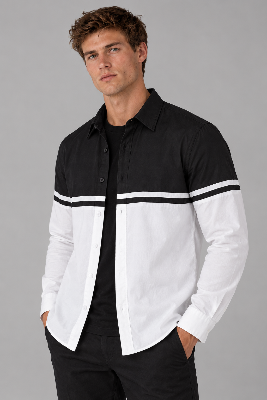 Herren Colorblock-Hemd aus 100 % Baumwolle