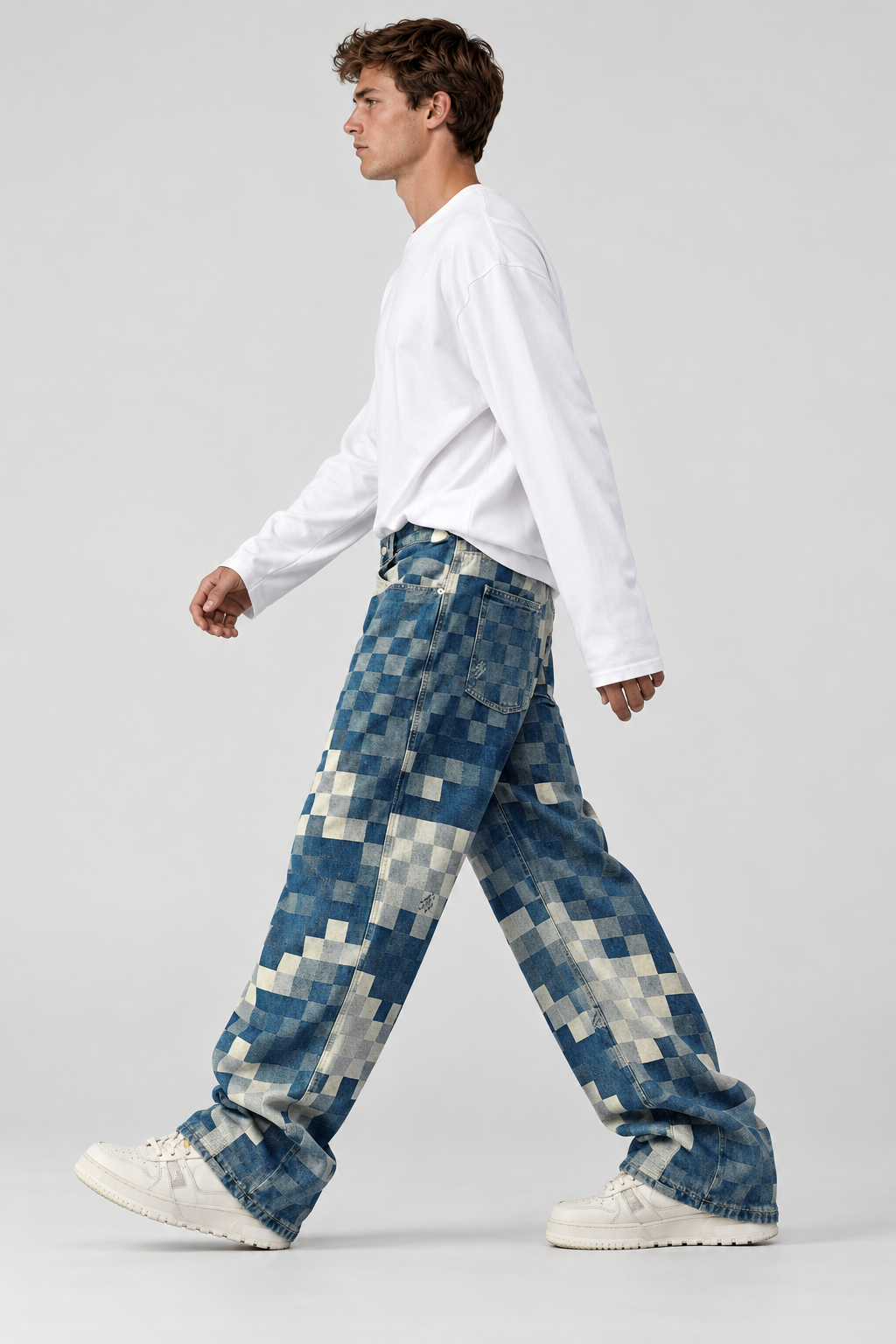 Mosaik Wide-Leg Jeans mit Waschung