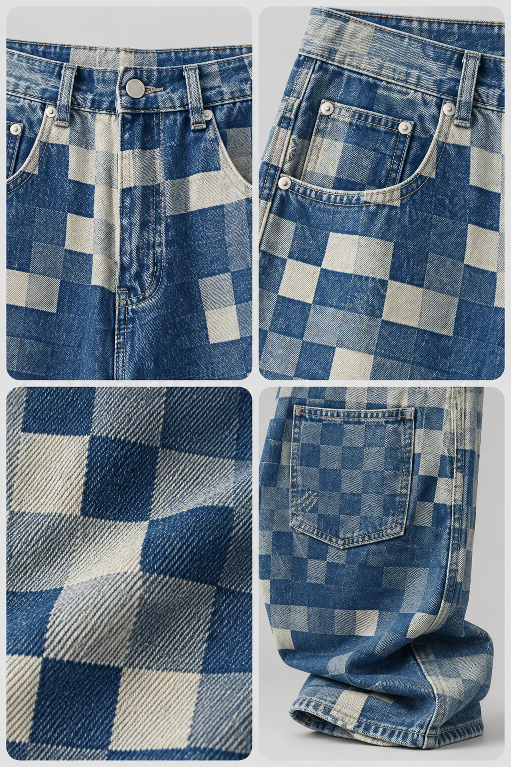 Mosaik Wide-Leg Jeans mit Waschung