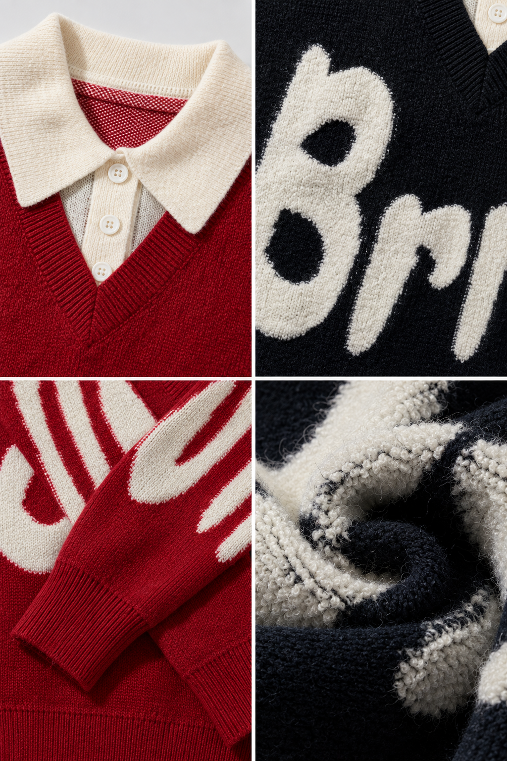Oversize Strickpullover mit Polokragen und Statement-Schriftzug