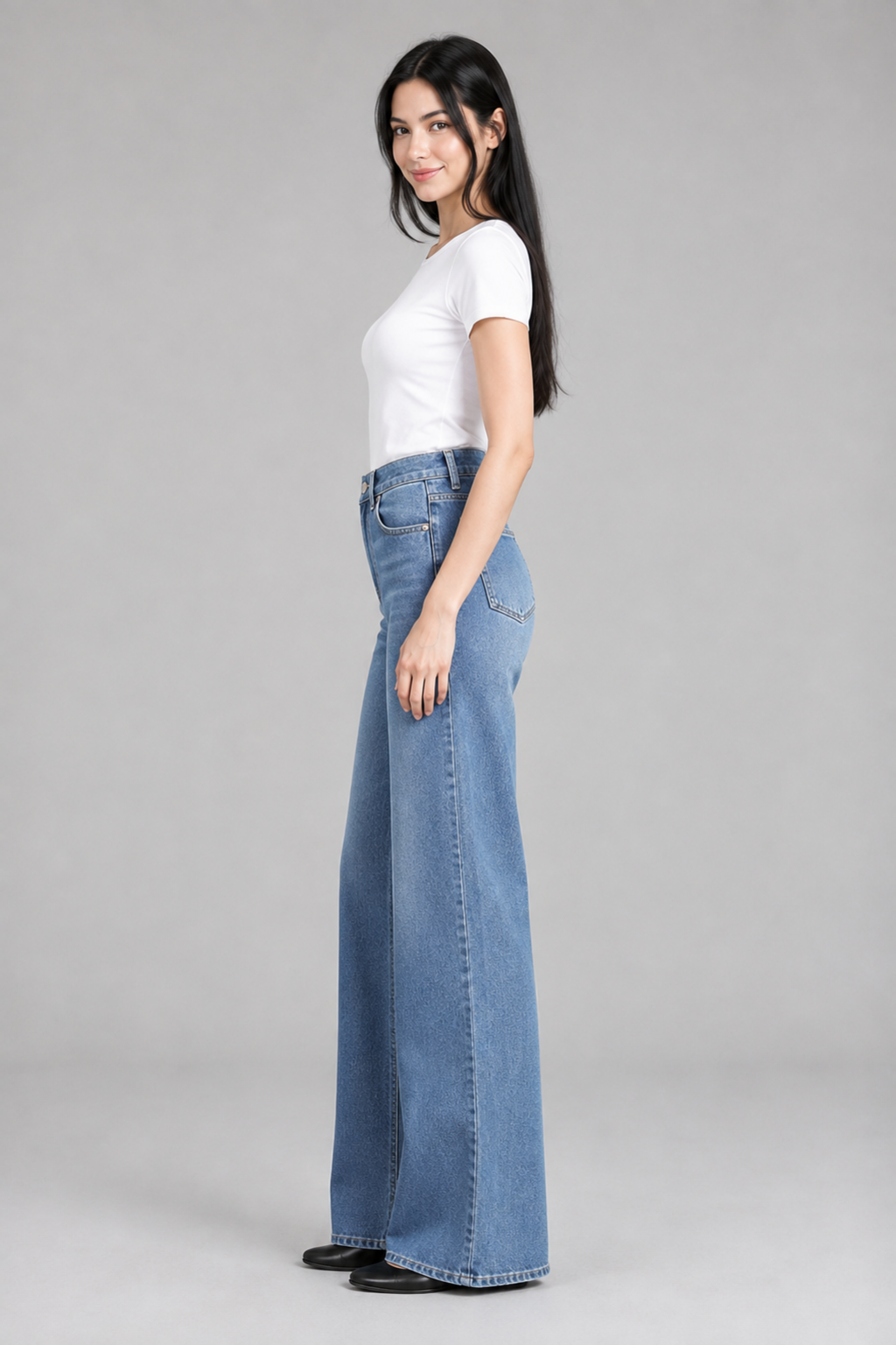 Color: Light Blue / Powder Blue | Damen Wide-Leg Jeans mit asymmetrischem Bund, photo 3