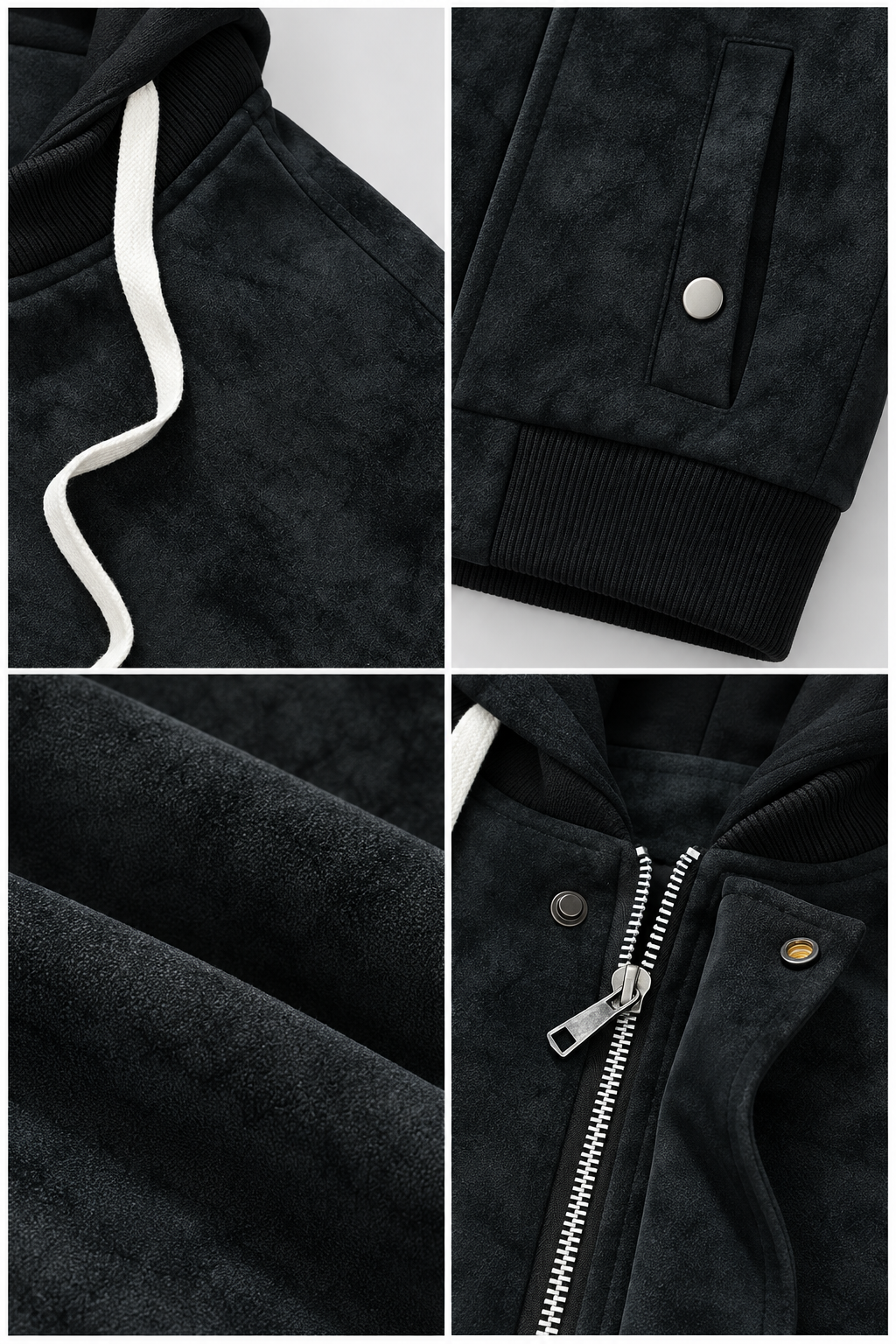 Color: Black | Oversize Jacke in Wildlederoptik mit Kapuze – Ansicht 4