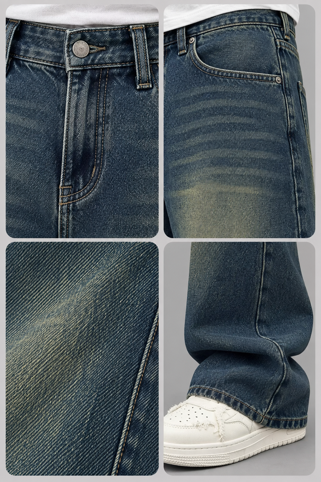 Herren Vintage Wide-Leg Jeans mit Used-Waschung