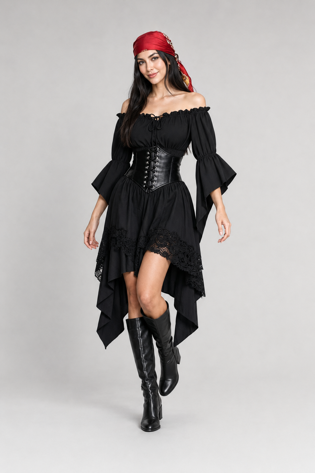 Color: Black | Dreiteiliges Renaissance-Kostüm mit asymmetrischem Rock, photo 12