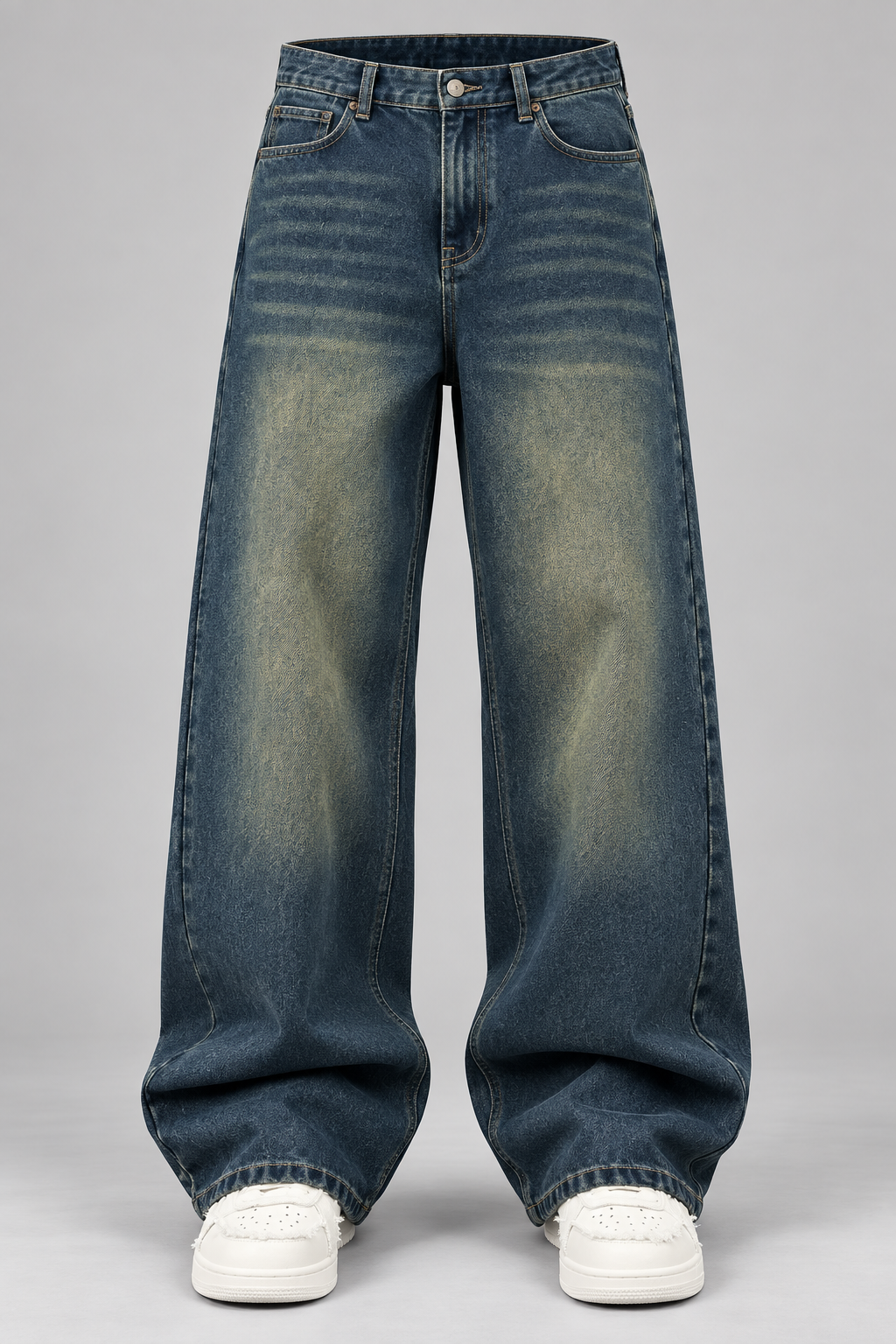 Herren Vintage Wide-Leg Jeans mit Used-Waschung
