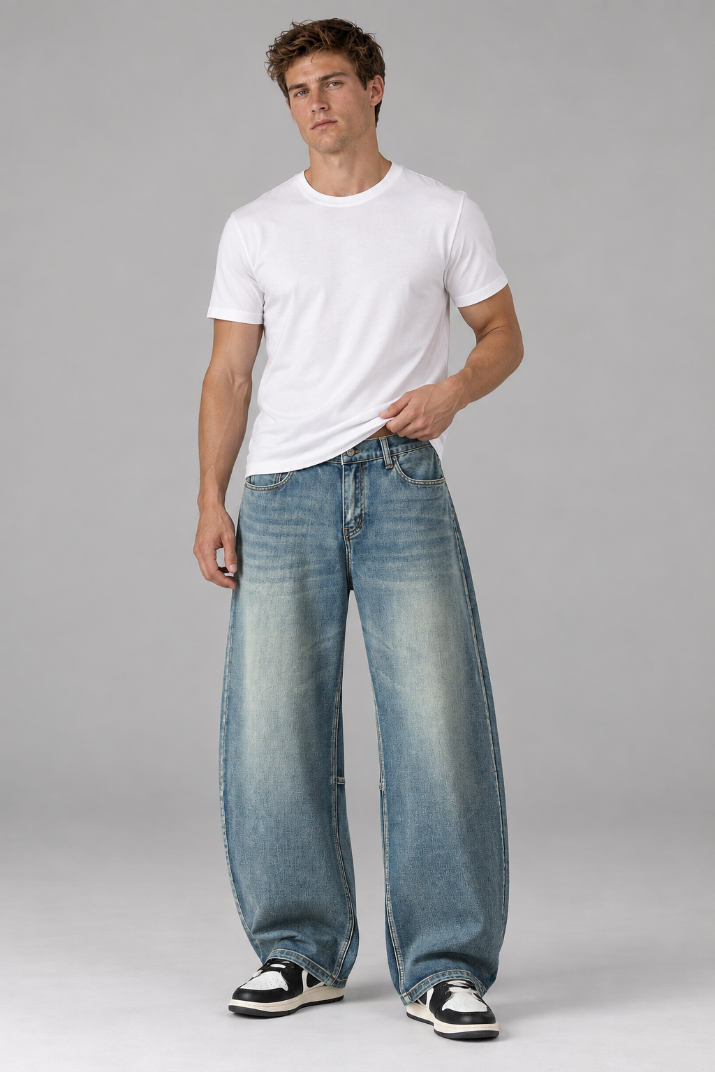 Color: Retro Blue | Retro Wide-Leg Jeans mit Waschung – Vorderansicht