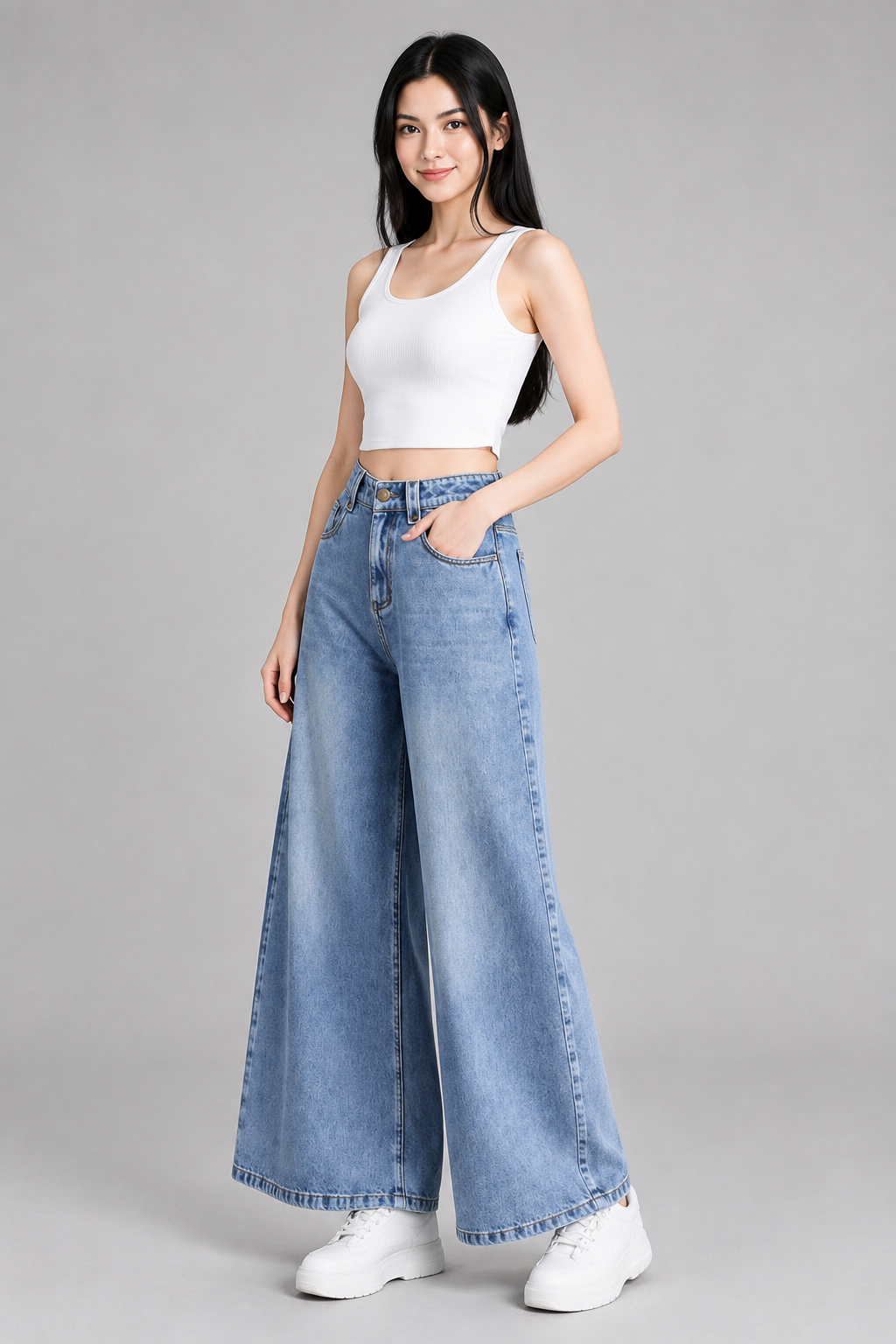 Color: Light Blue / Powder Blue | Damen High-Waist Wide-Leg Jeans in Hellblau, photo 3