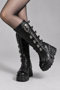 Schwarze Gothic Plateau-Stiefel mit Totenkopf-Schnallen