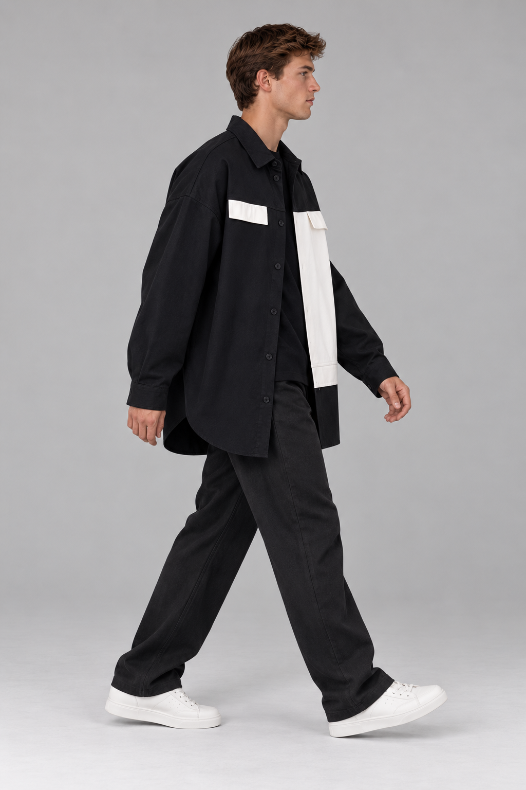 Herren Oversize-Hemdjacke im Colorblock-Design
