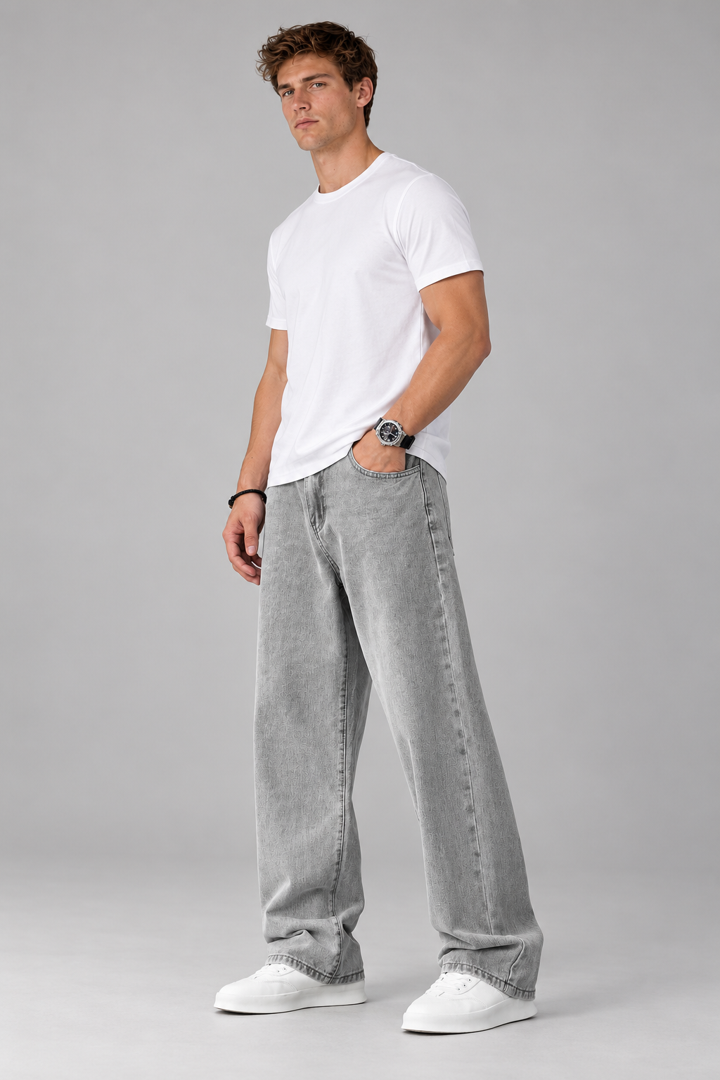 Color: Gray | Jungen Vintage Wide-Leg Jeans mit Washed-Effekt – Ansicht 1