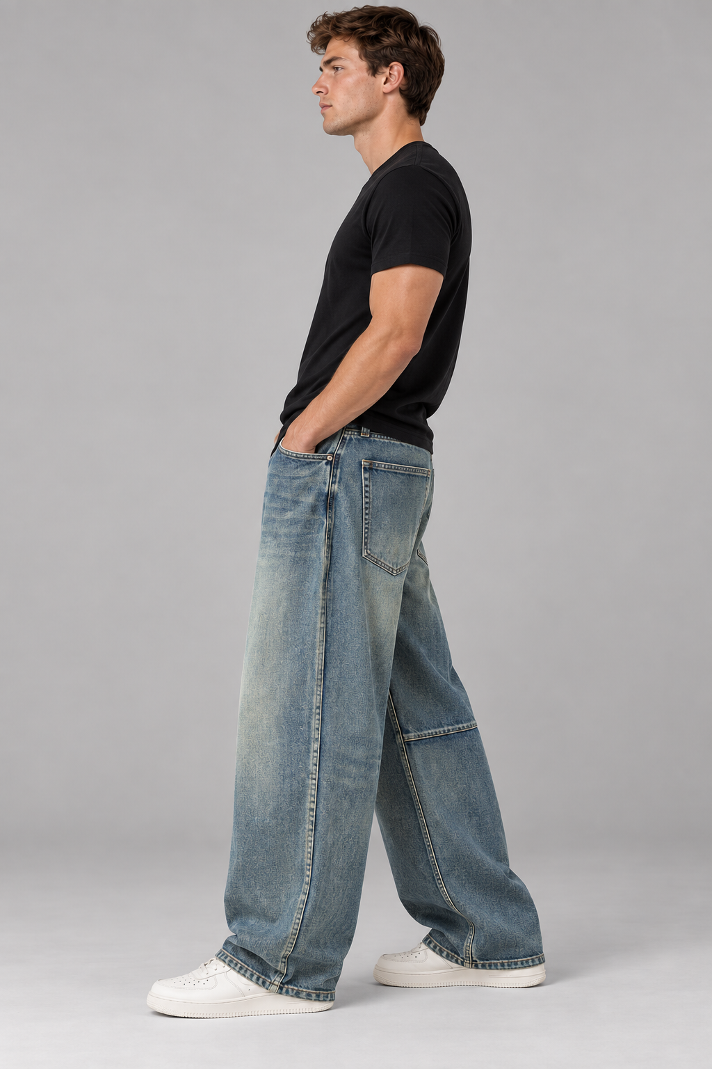 Color: Retro Blue | Retro Wide-Leg Jeans mit Waschung – Seitenansicht