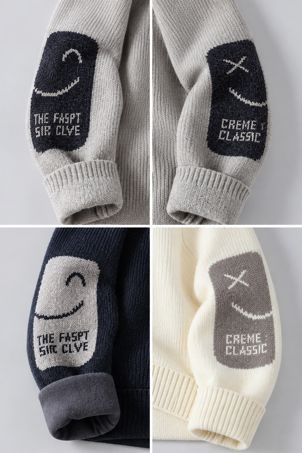 Color: Light Gray | Gefütterter Herren Strickpullover mit Smiley-Details – Ansicht 4