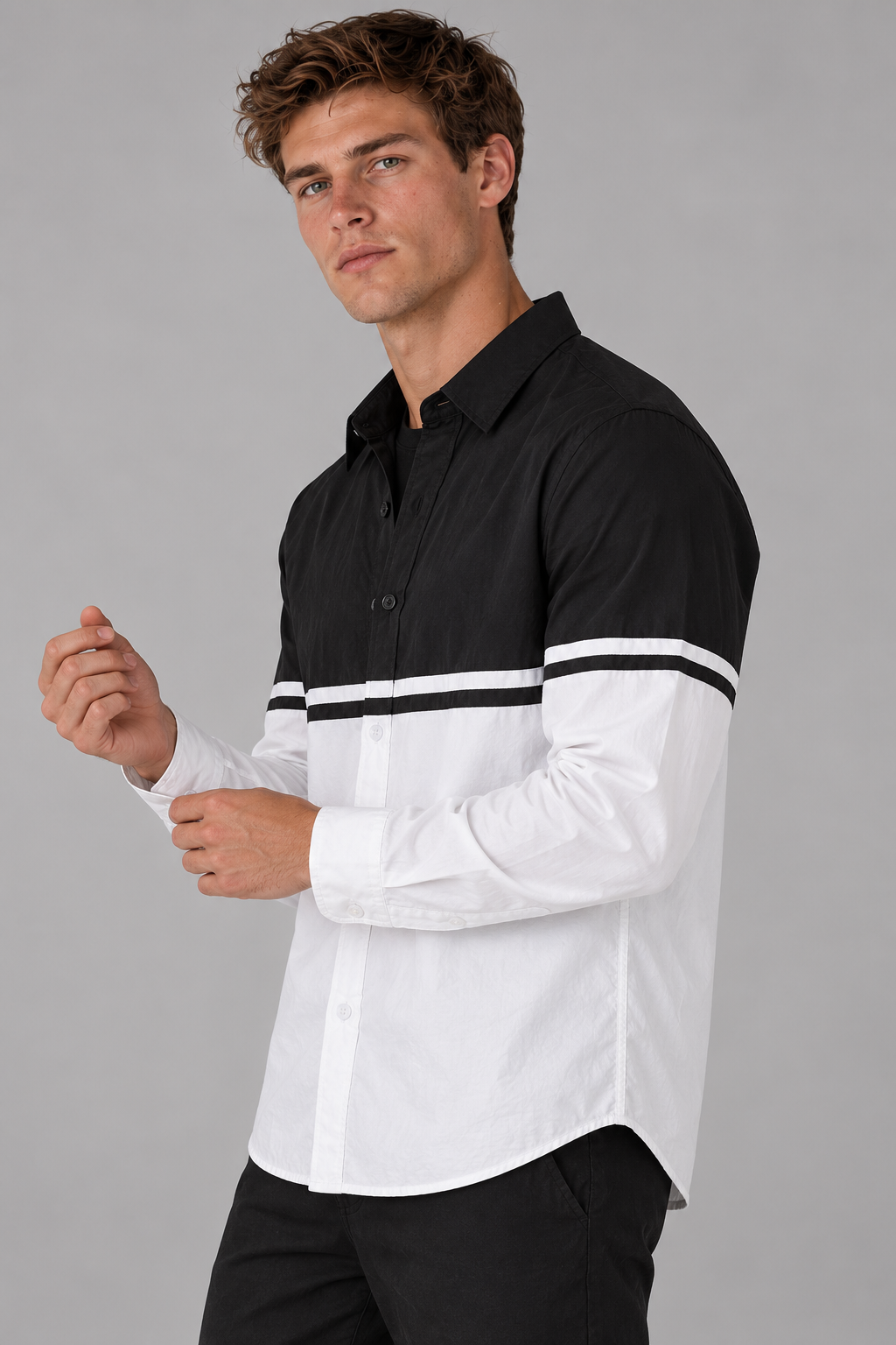 Herren Colorblock-Hemd aus 100 % Baumwolle