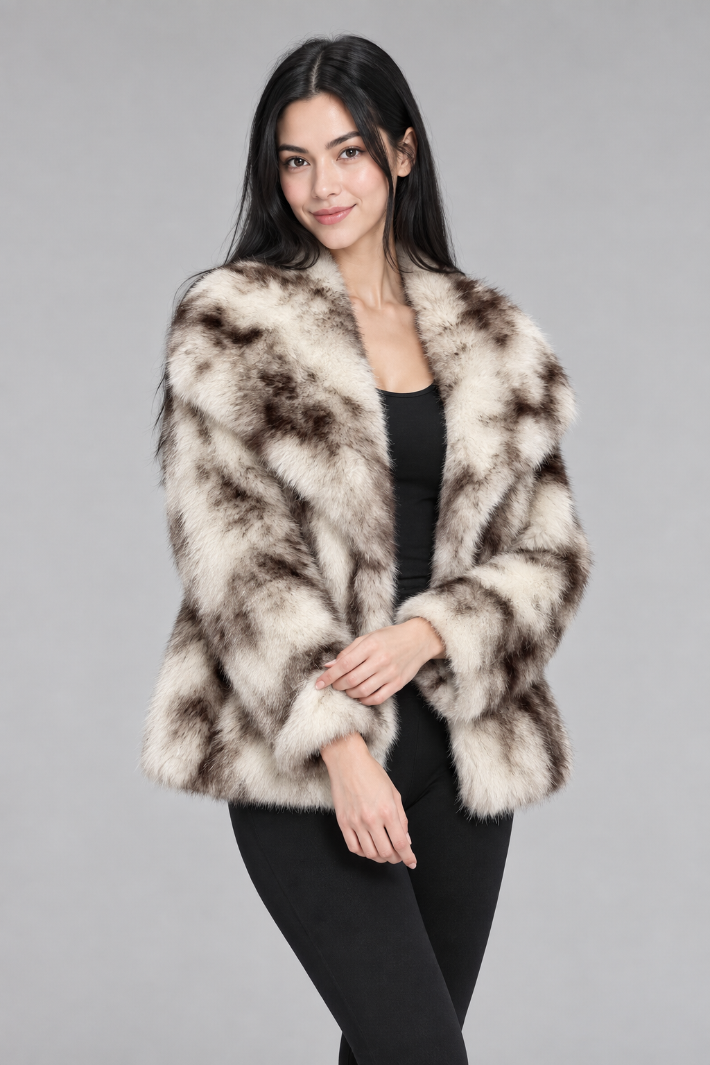Amélie | Kunstfell-Jacke in Creme & Braun