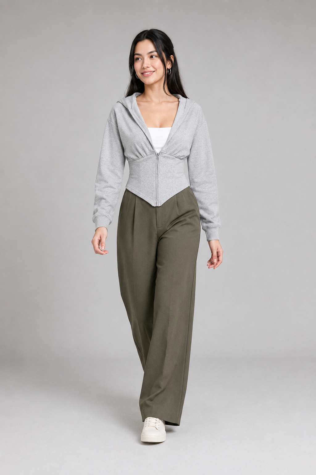 Color: Light Gray | Graue Corsagen-Sweatjacke mit Kapuze, photo 3