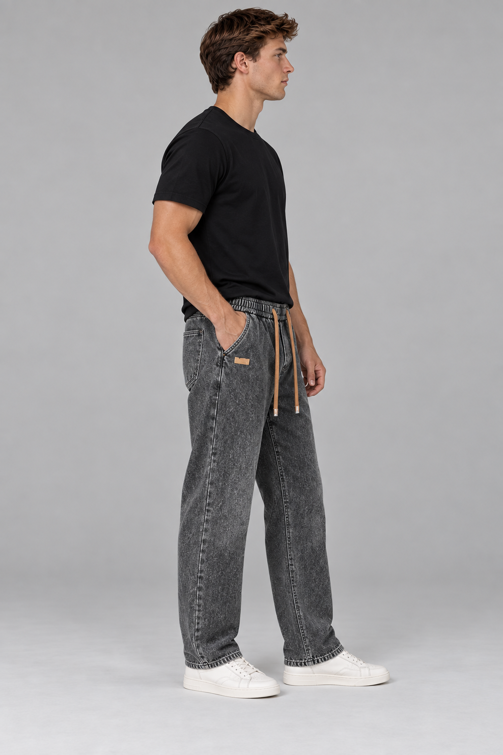 Color: Gray | Herren Loose-Fit Jeans mit elastischem Bund – Ansicht 1