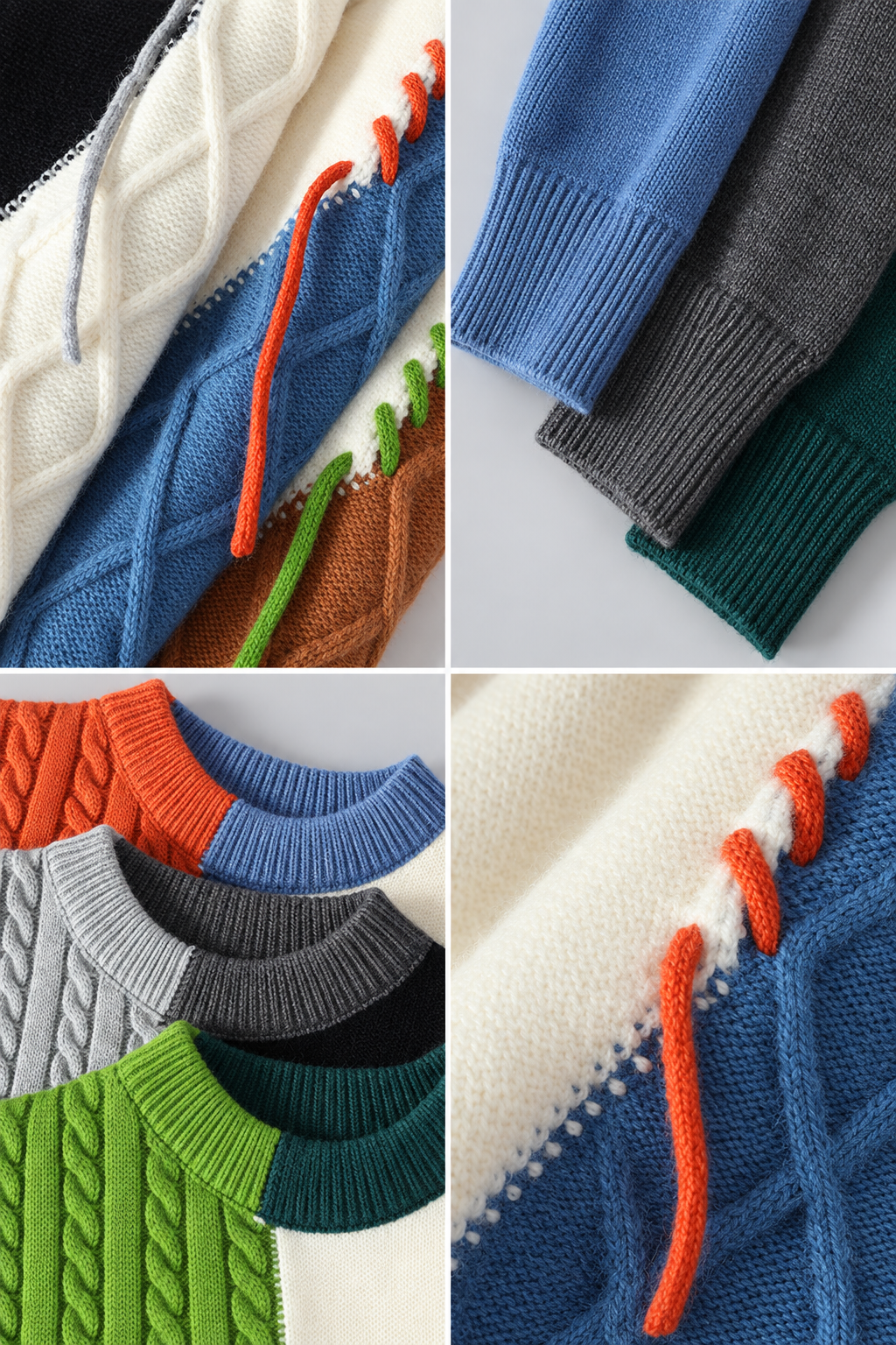 Oversize Strickpullover mit Patchwork- und Zopfmuster