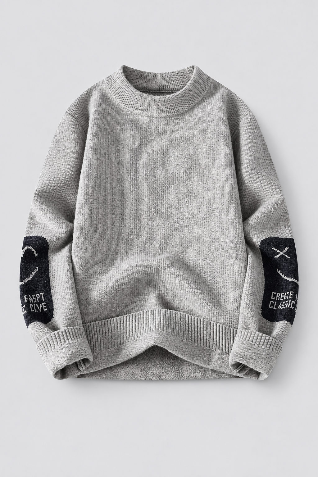Color: Light Gray | Gefütterter Herren Strickpullover mit Smiley-Details – Ansicht 2