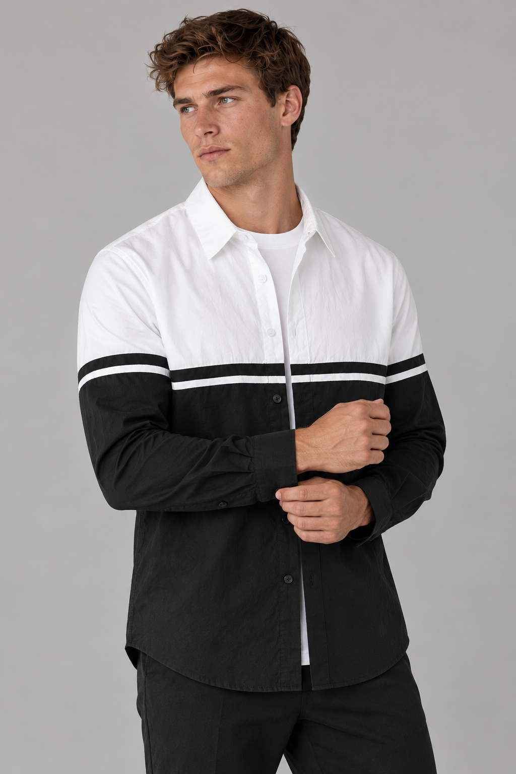 Herren Colorblock-Hemd aus 100 % Baumwolle