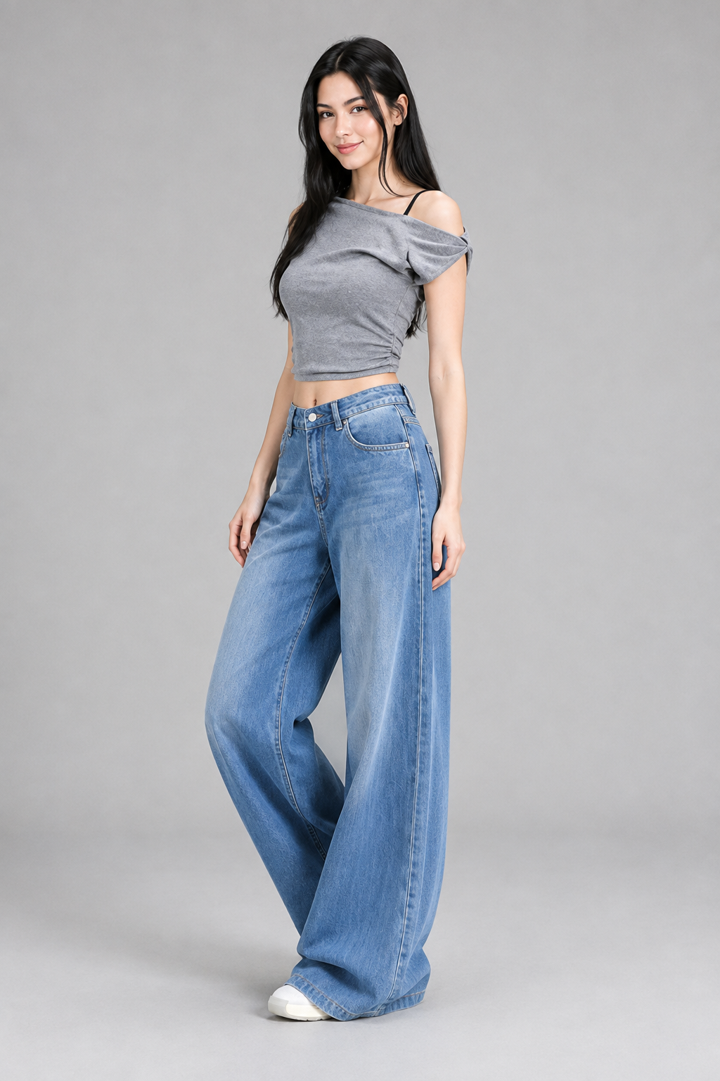 Color: Light Blue / Powder Blue | Damen High-Waist Wide-Leg Jeans aus Lyocell – Washed Blue, photo 3
