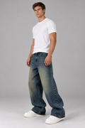 Herren Vintage Wide-Leg Jeans mit Used-Waschung
