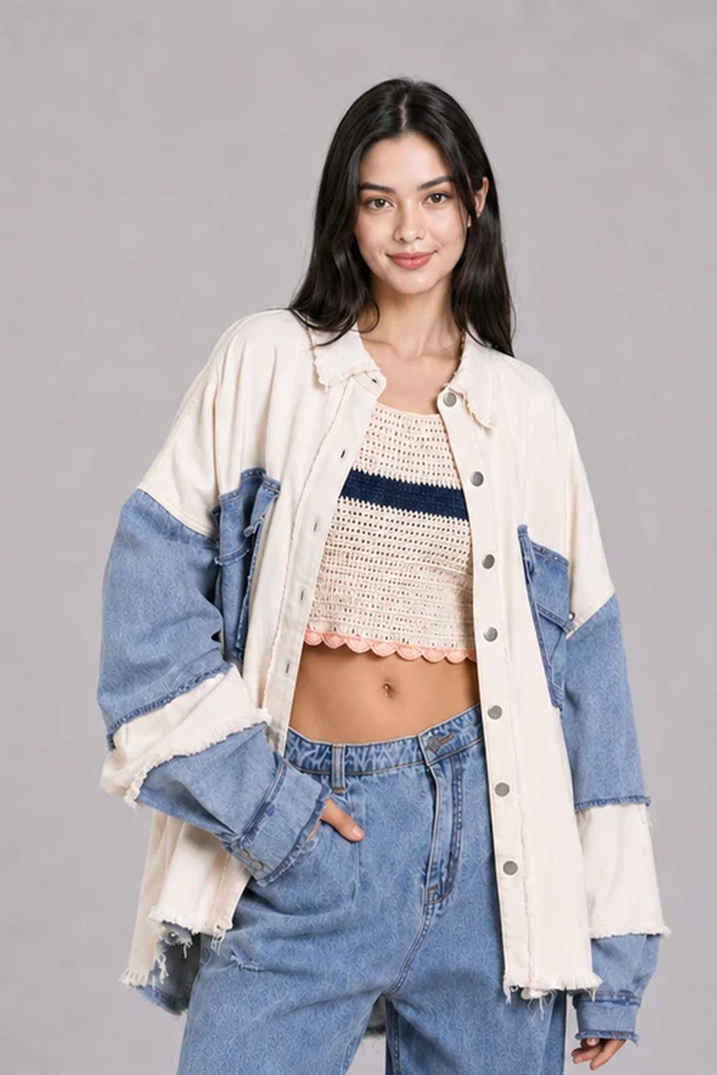 Color: Blue | Mila | Oversize-Jeansjacke im Colorblock-Look, photo 8