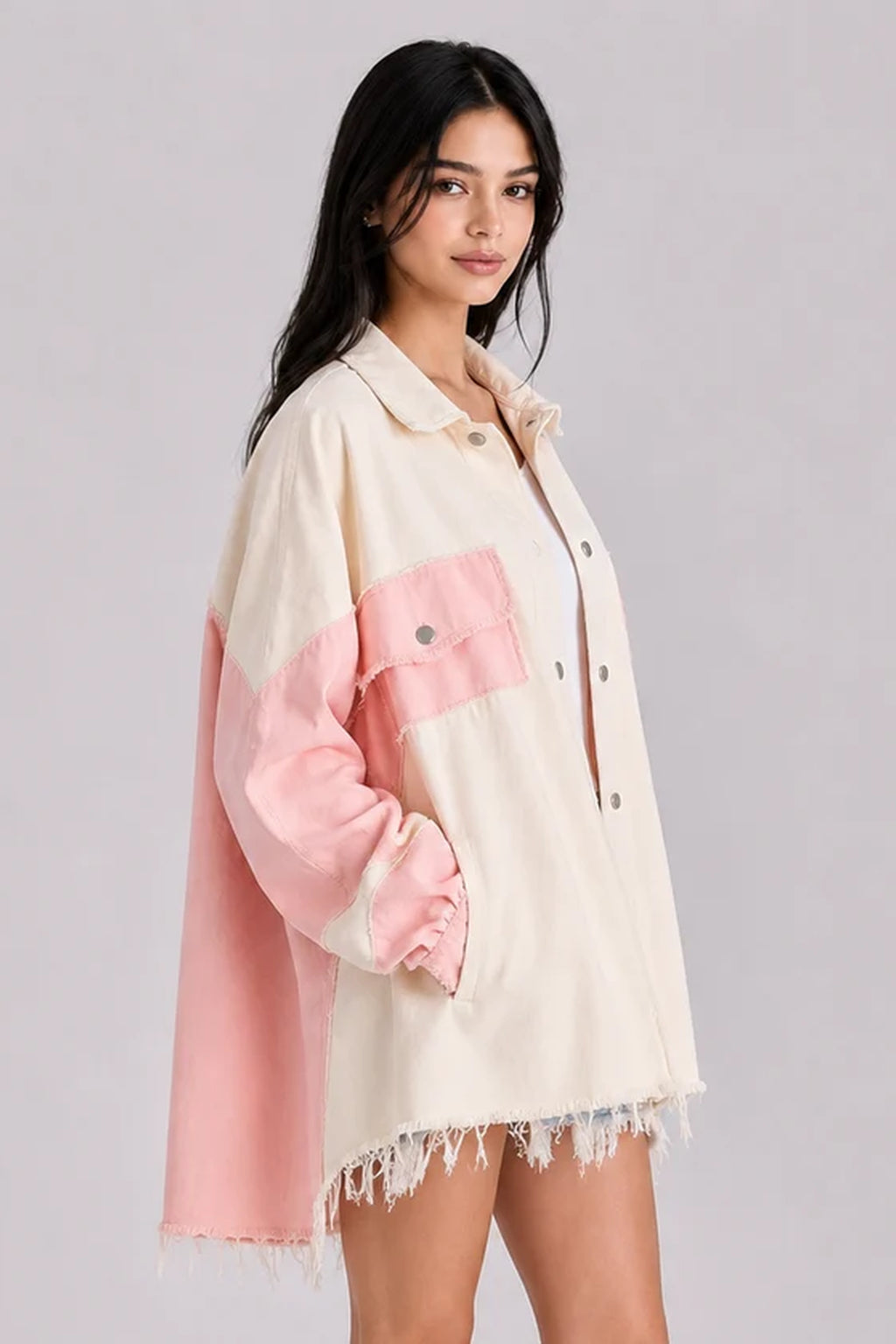 Color: Rosa | Mila | Oversize-Jeansjacke im Colorblock-Look, photo 2