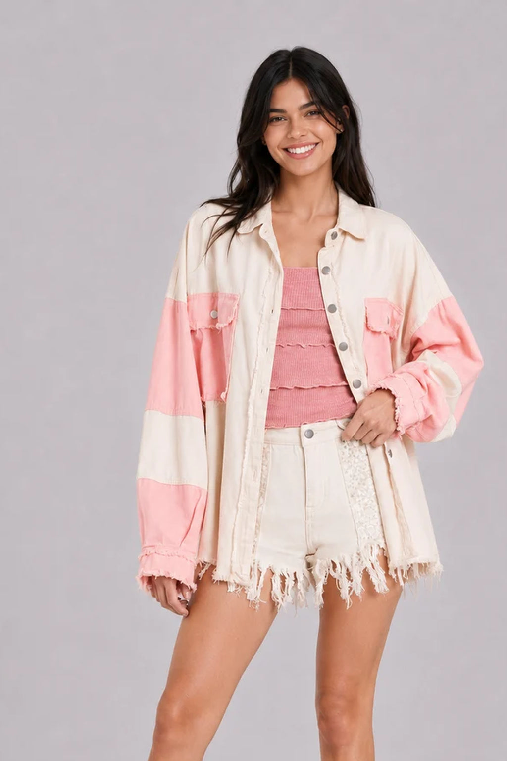 Color: Rosa | Mila | Oversize-Jeansjacke im Colorblock-Look, photo 3