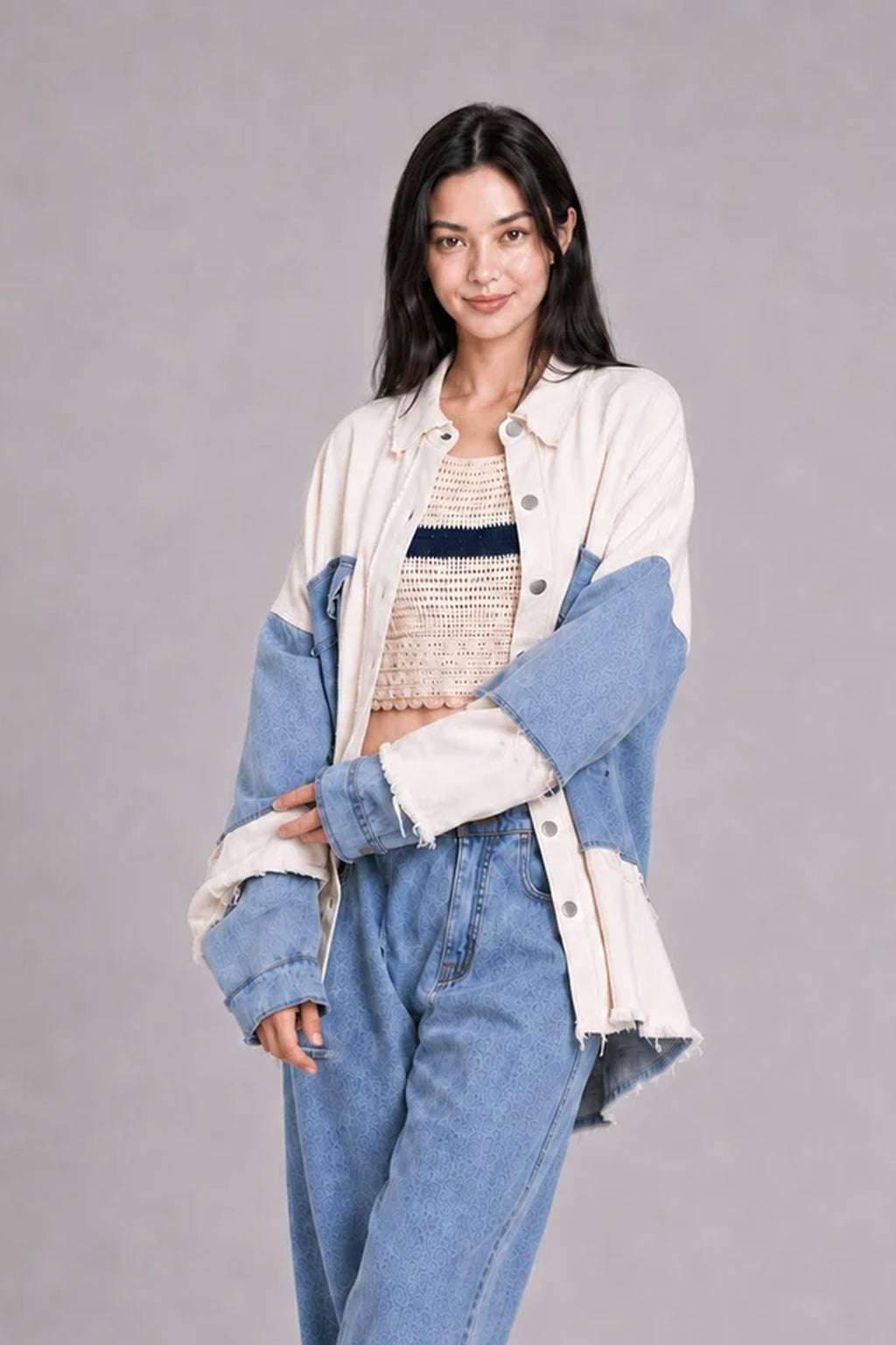 Color: Blue | Mila | Oversize-Jeansjacke im Colorblock-Look, photo 5
