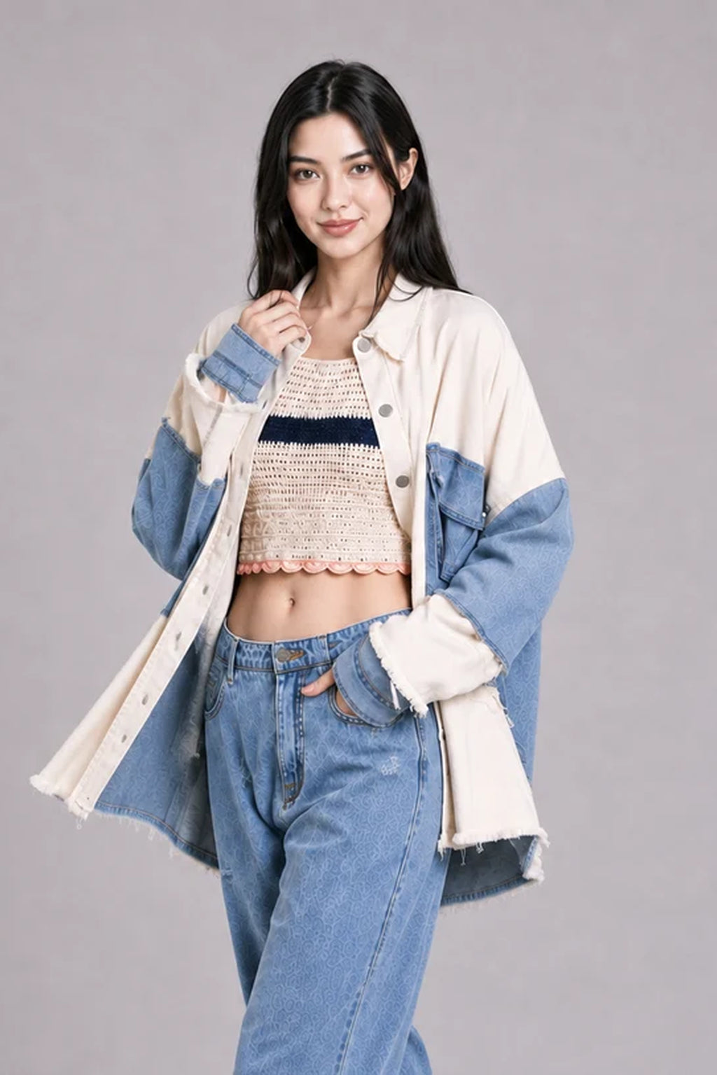 Color: Blue | Mila | Oversize-Jeansjacke im Colorblock-Look, photo 7