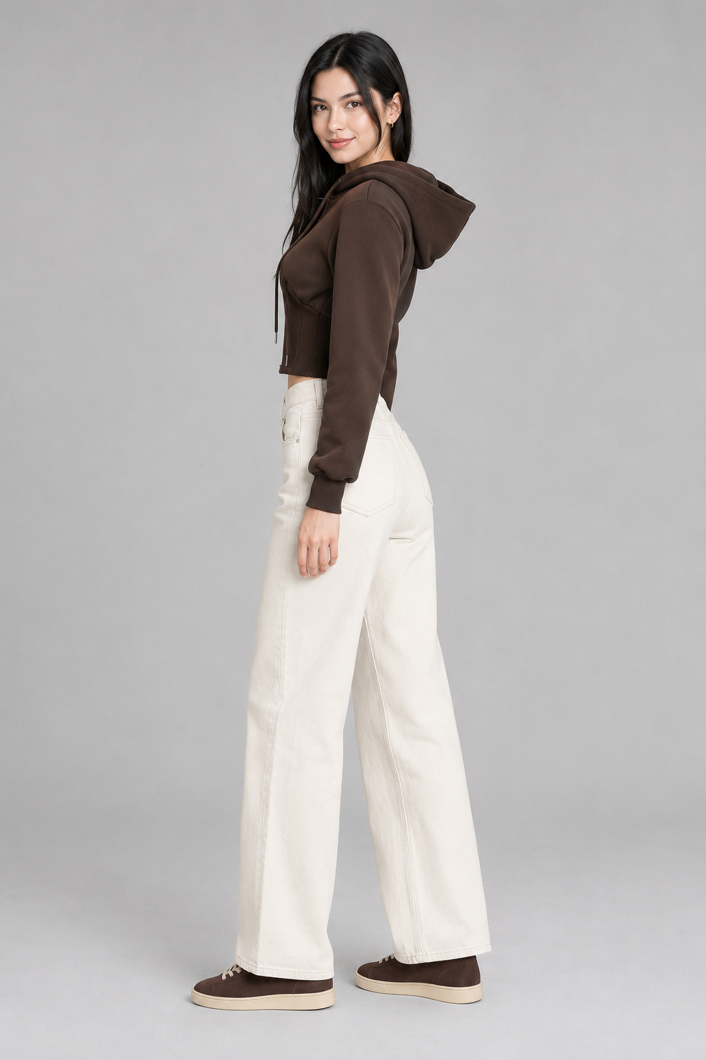 Color: Braun | Braune taillierte Kapuzenjacke mit Rippdetail, photo 4