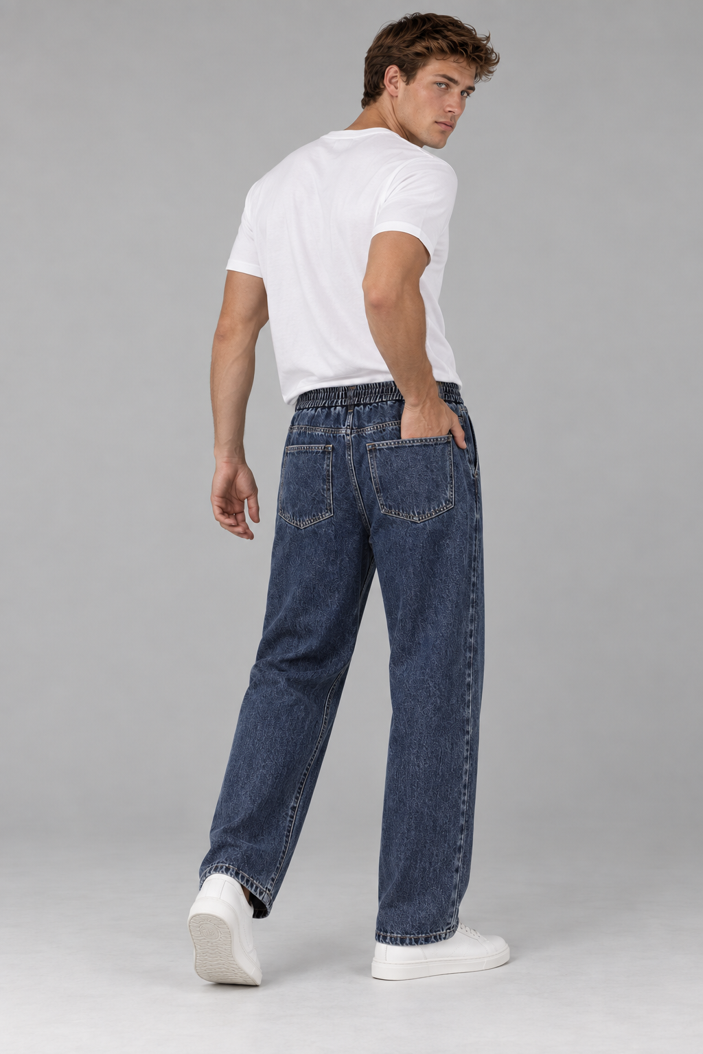 Color: Navy Blue | Herren Loose-Fit Jeans mit elastischem Bund – Ansicht 2