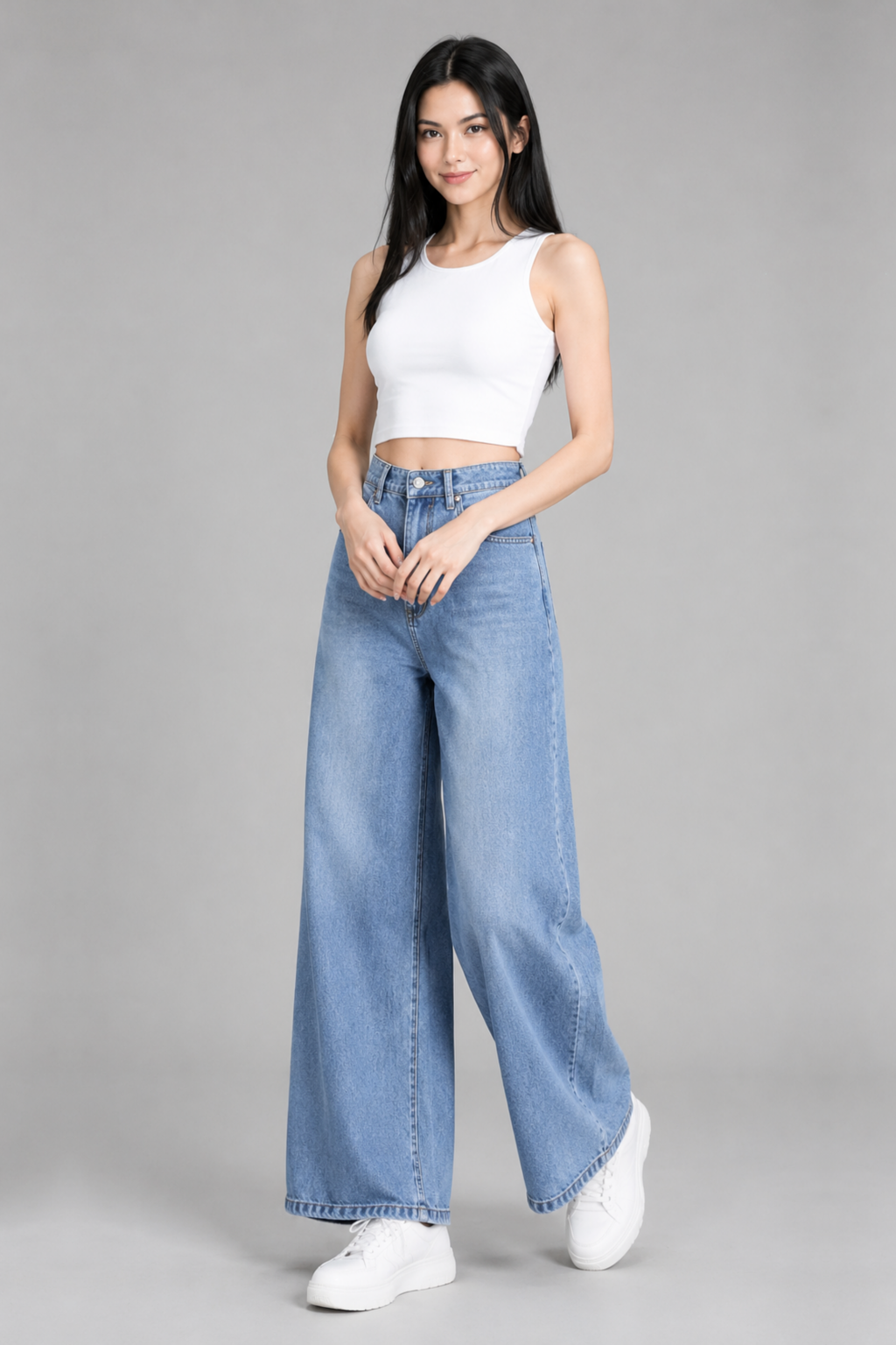 Color: Light Blue / Powder Blue | Damen High-Waist Wide-Leg Jeans in Hellblau, photo 2