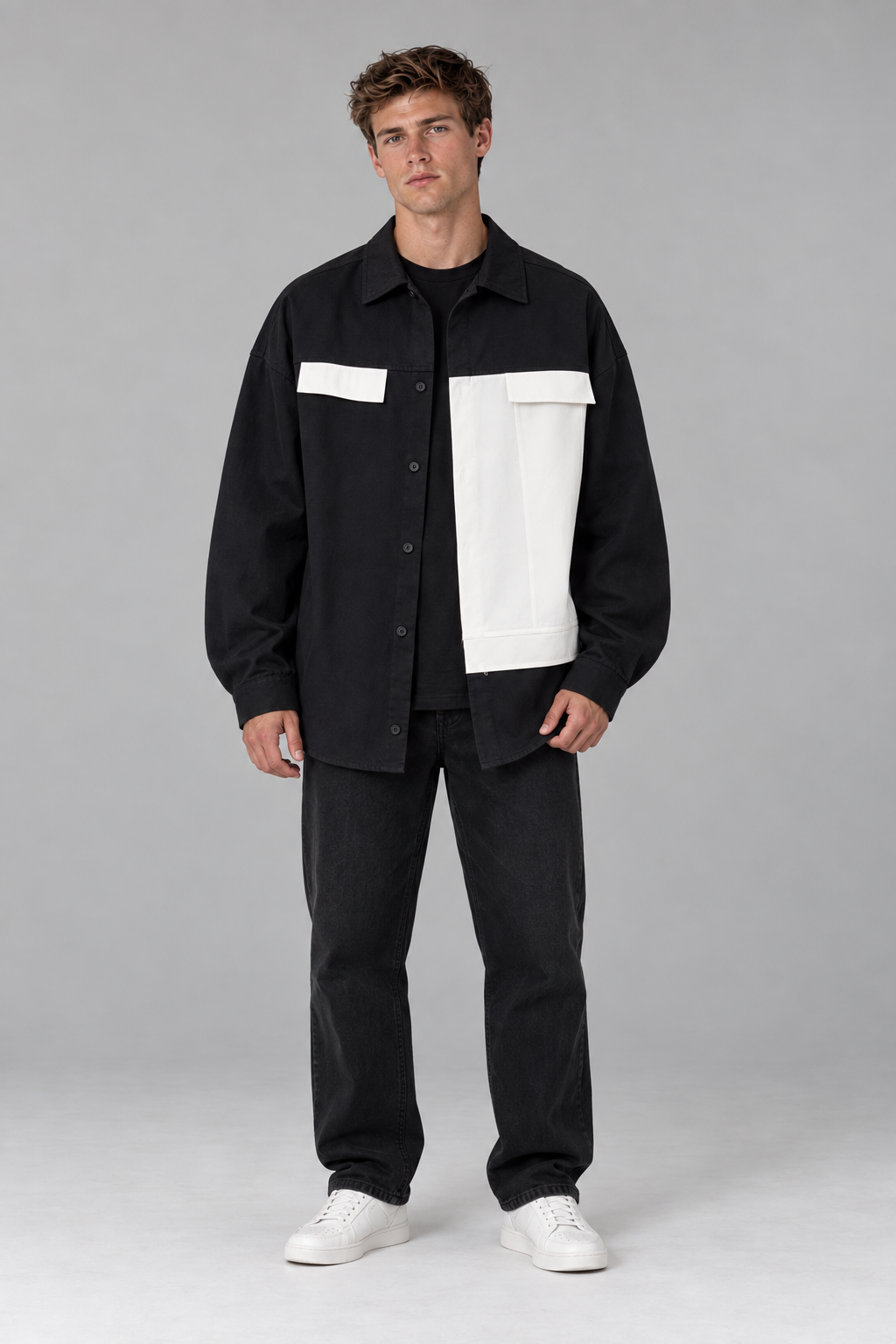Herren Oversize-Hemdjacke im Colorblock-Design
