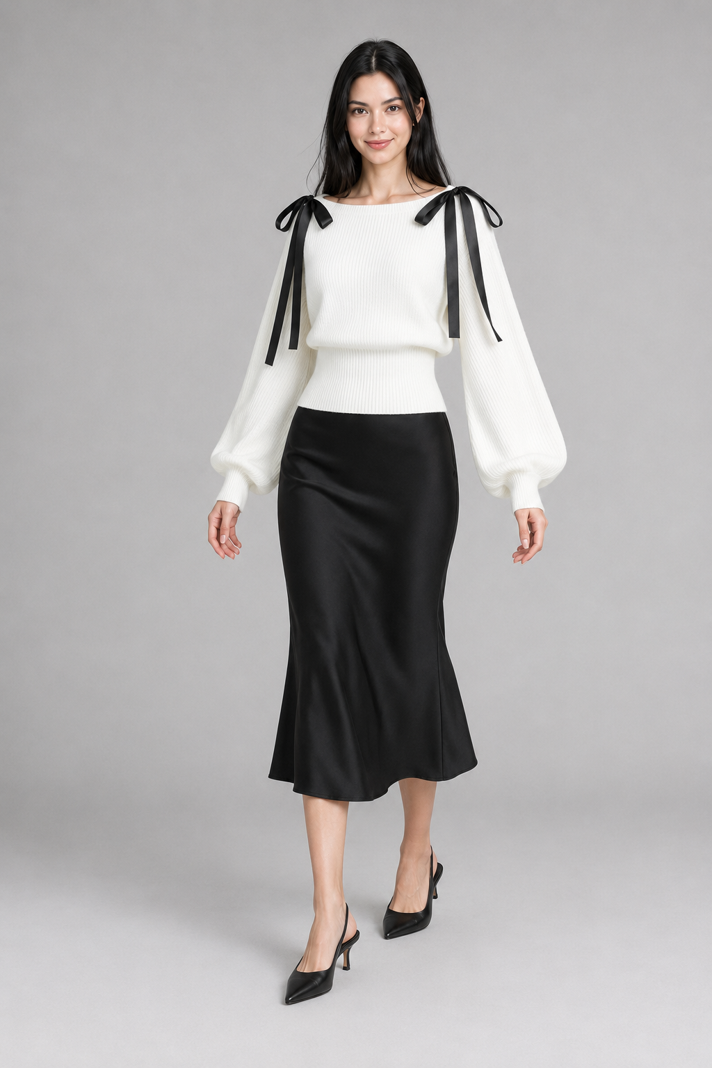 Color: White | Cropped Strickpullover mit Schleifendetails, photo 4