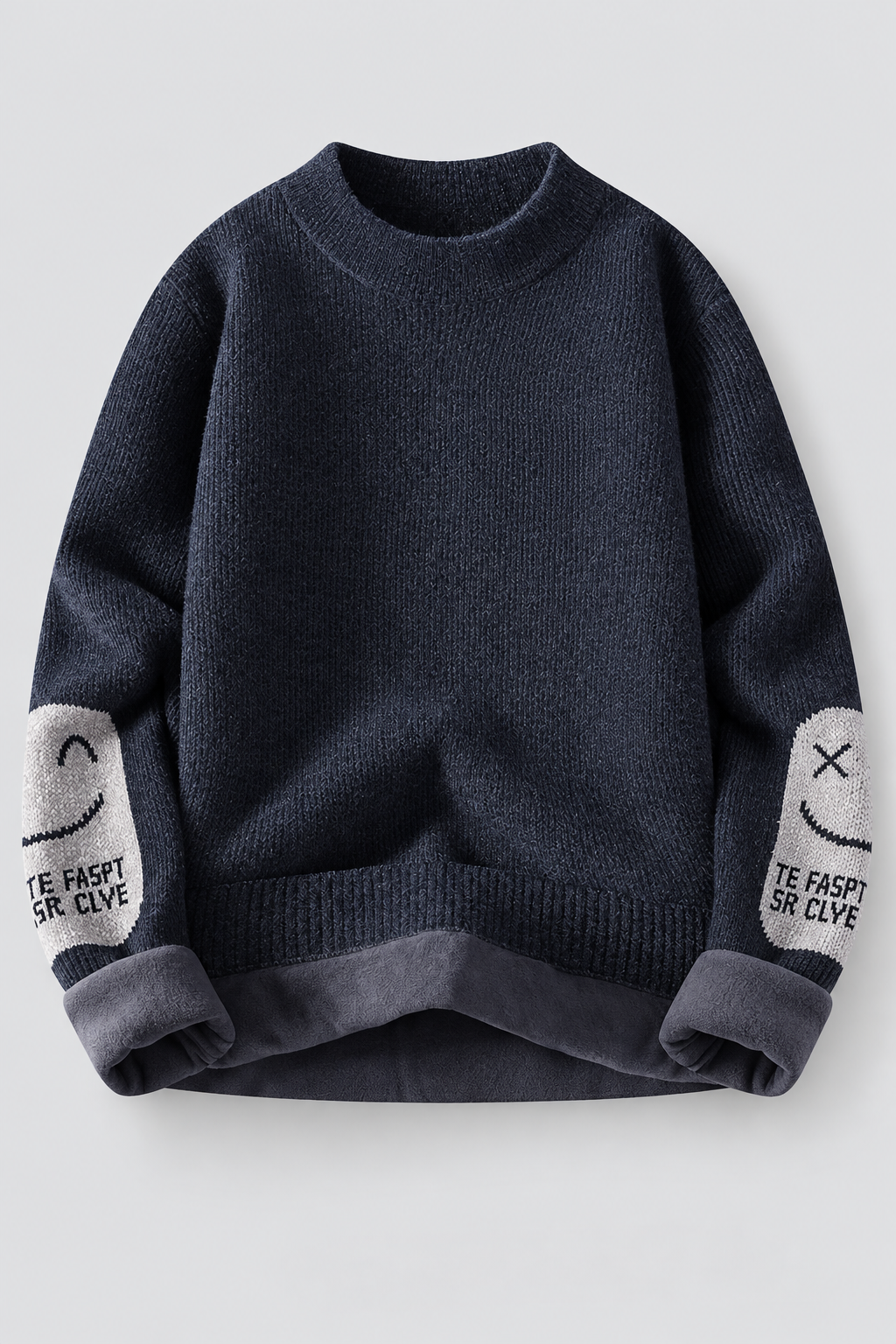 Color: Dunkelblau / Dark Navy | Gefütterter Herren Strickpullover mit Smiley-Details – Ansicht 2