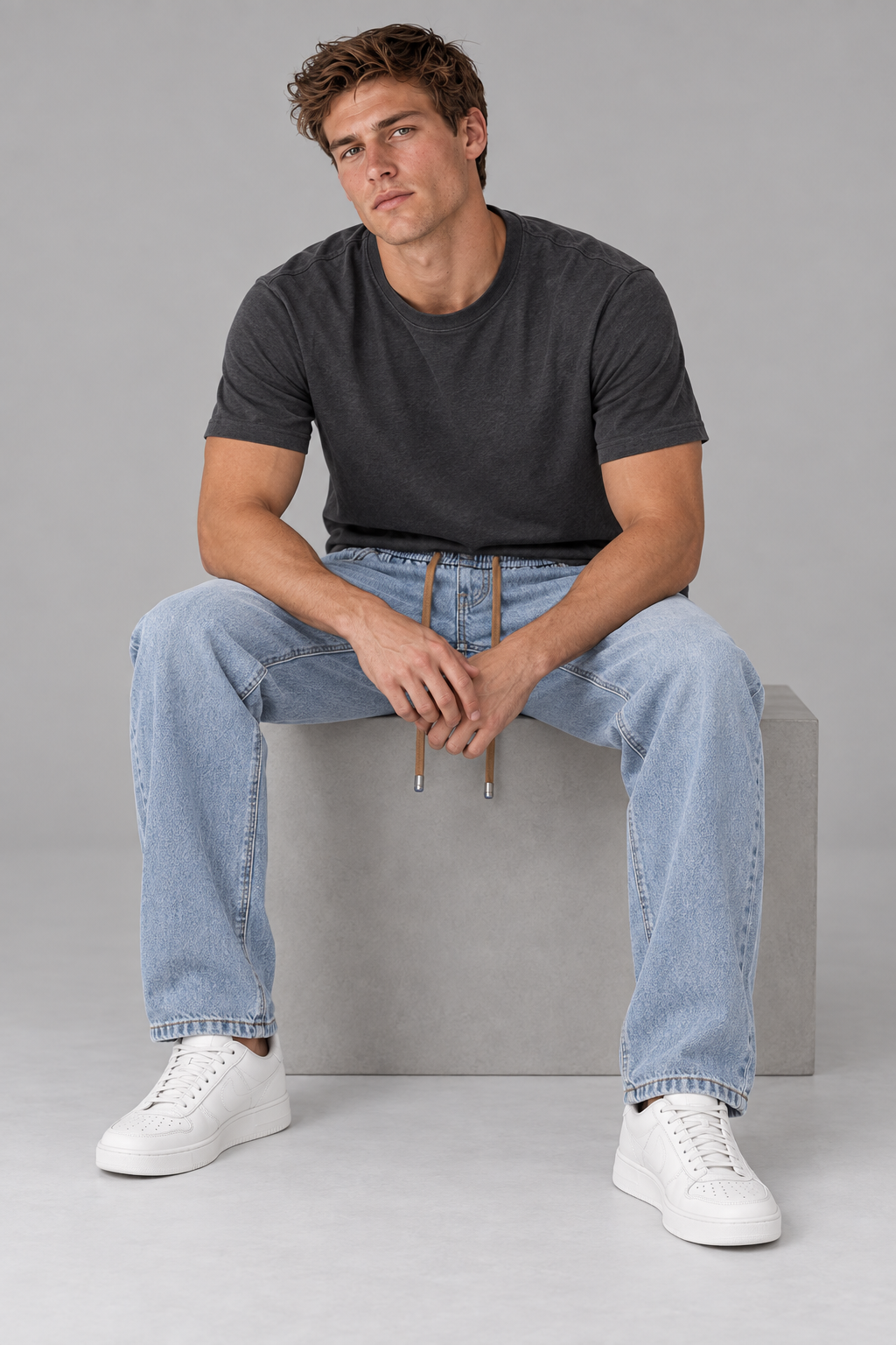 Color: Light Blue | Herren Loose-Fit Jeans mit elastischem Bund – Ansicht 3